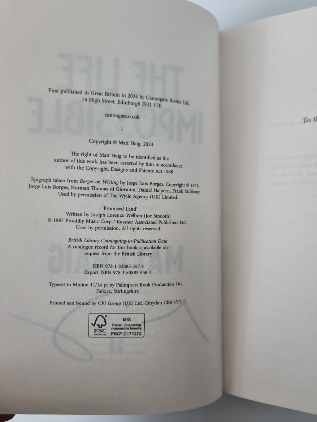 The Life Impossible, Haig, Matt 1st edition Signed