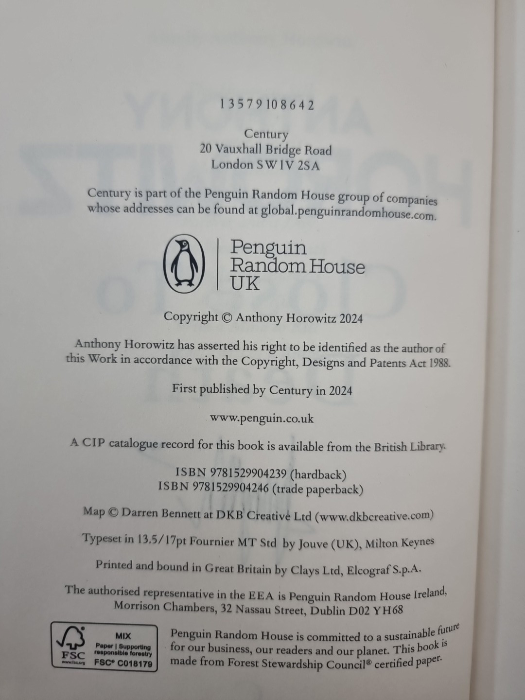 Signed Book - Close to Death by Anthony Horowitz First Edition Signed