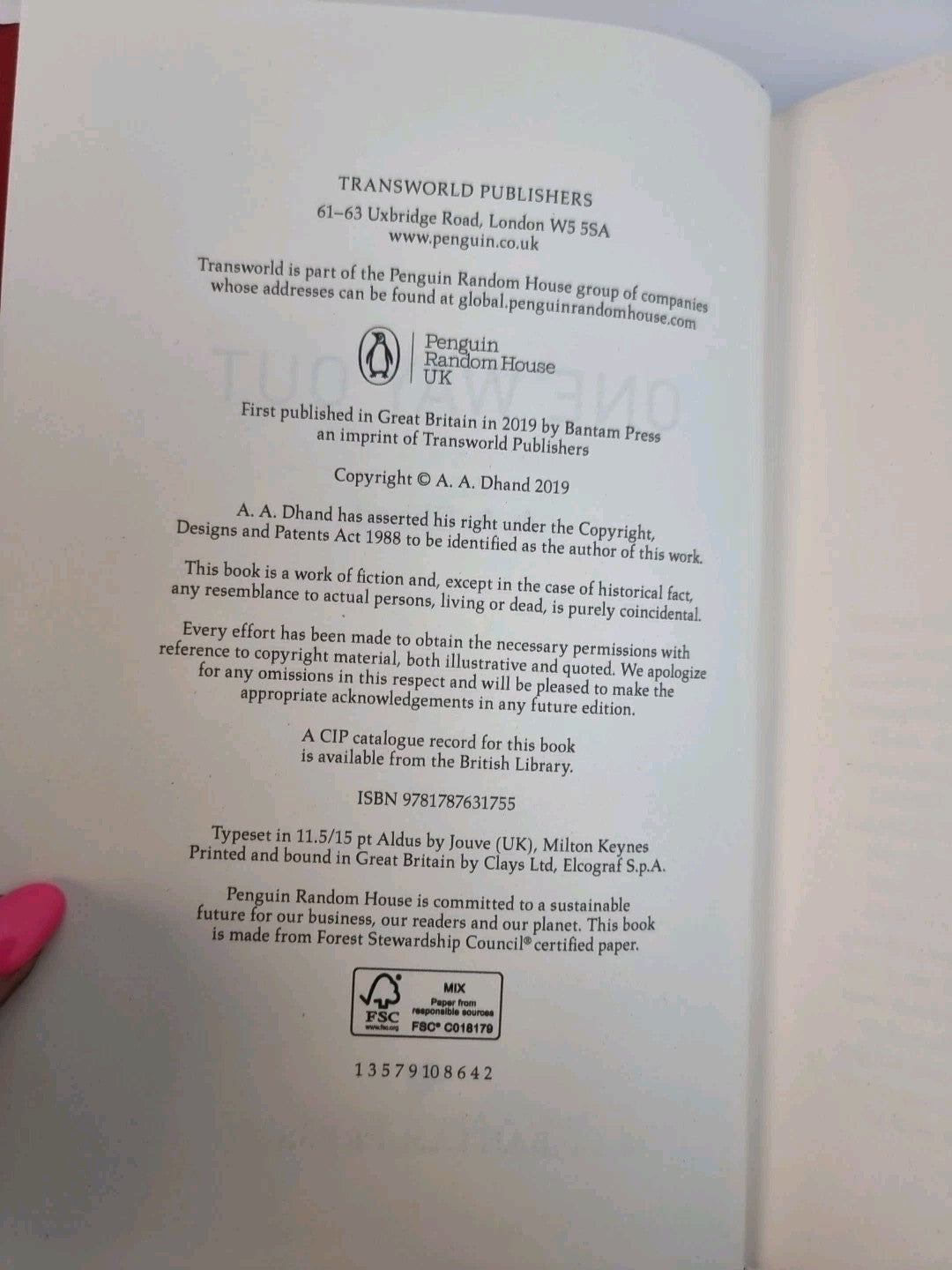 One Way Out by A. A. Dhand (Hardcover, 2019) 1st Edition New Free Delivery