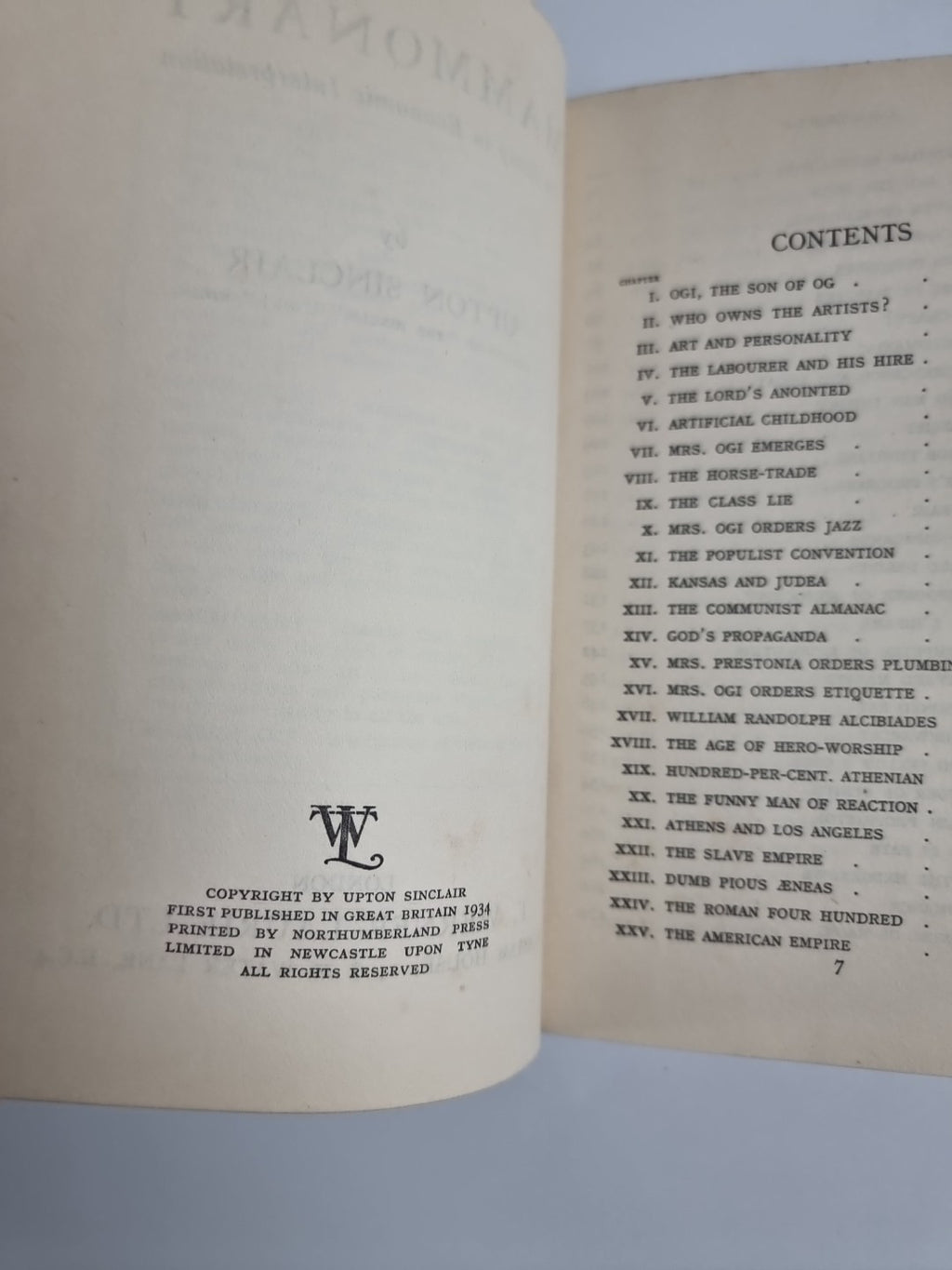 Upton Sinclair,  Mammonart 1934 1st UK Edition 