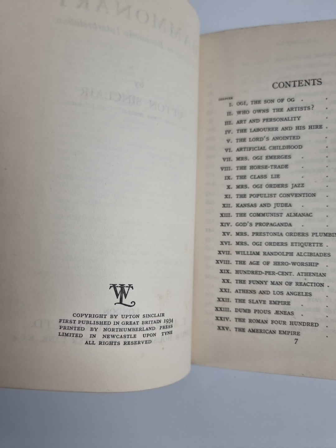 Upton Sinclair,  Mammonart 1934 1st UK Edition 