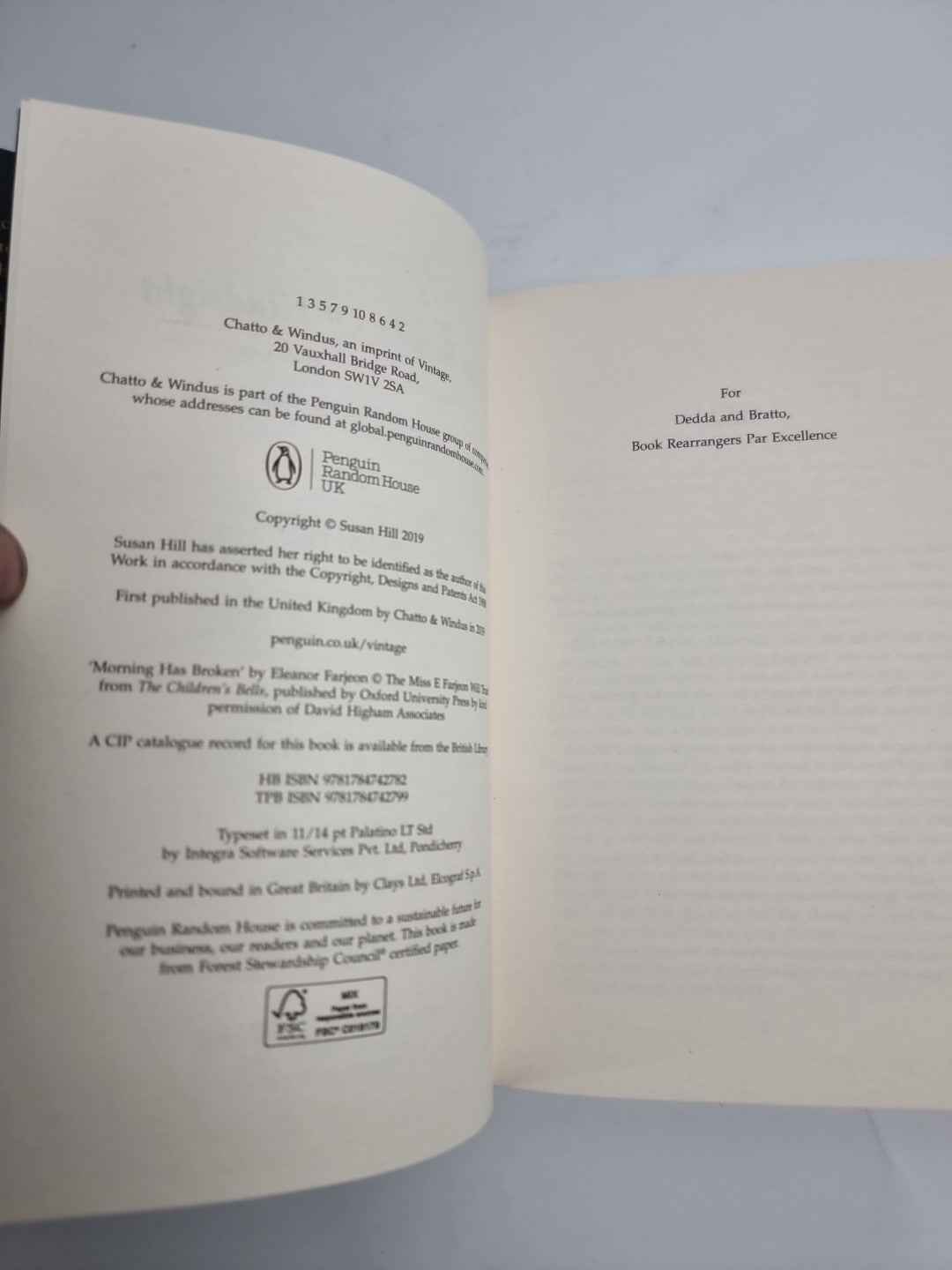 The Benefit of Hindsight: Simon Serrailler Book 10 by Hill, Susan. 1st Edition