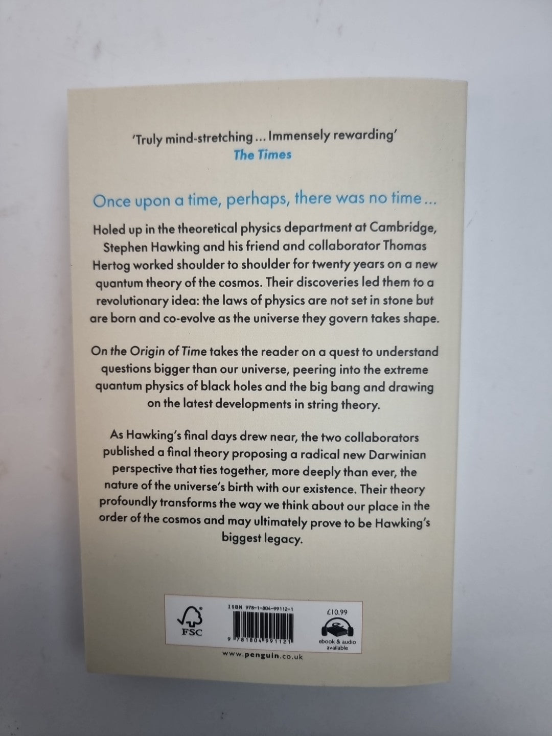 On the Origin of Time  Thomas Hertog - Free Tracked Delivery New