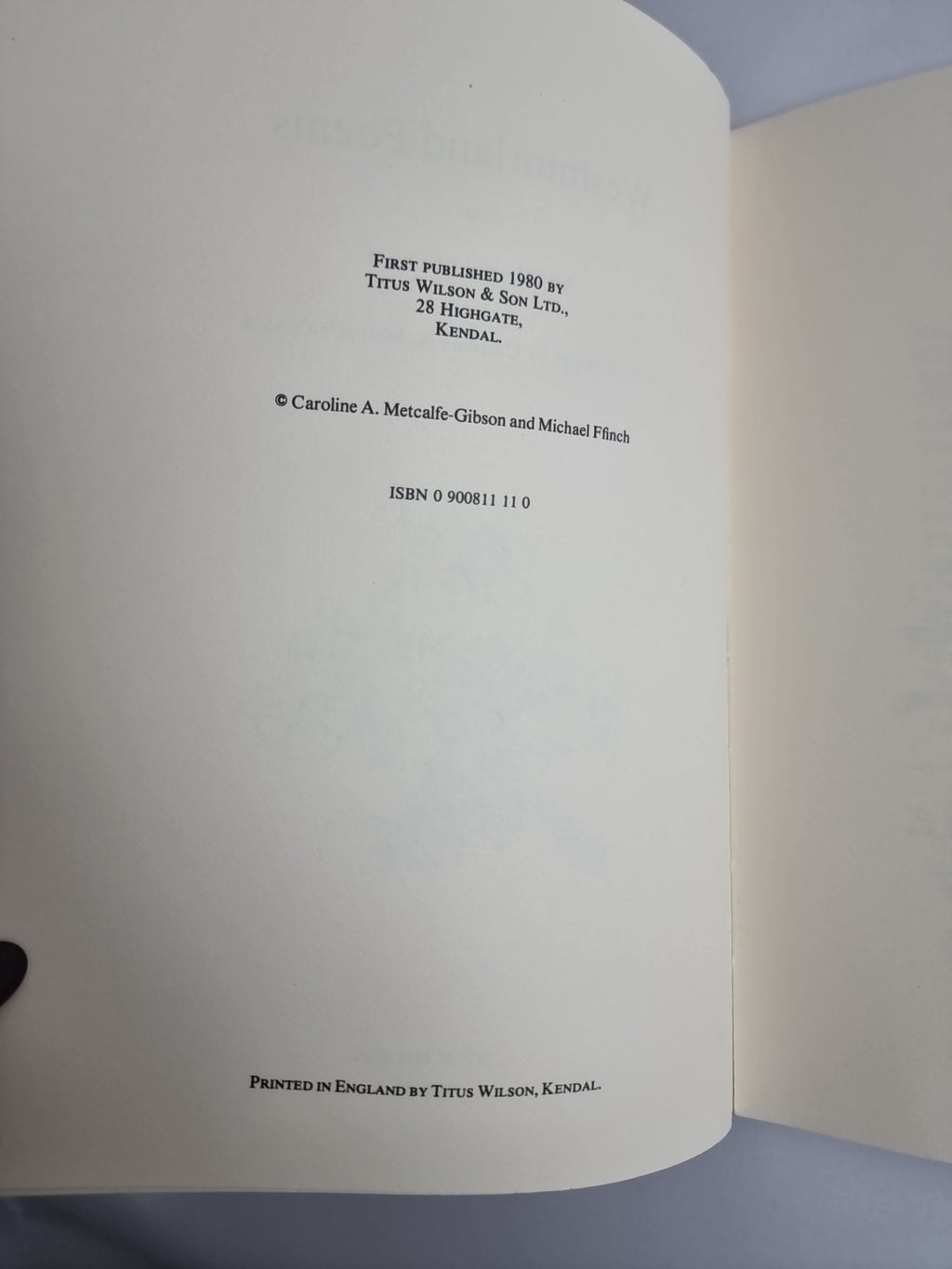 Westmorland Poems, Michael Finch, Drawings by Caroline A. Metcalfe-Gibson — 1st