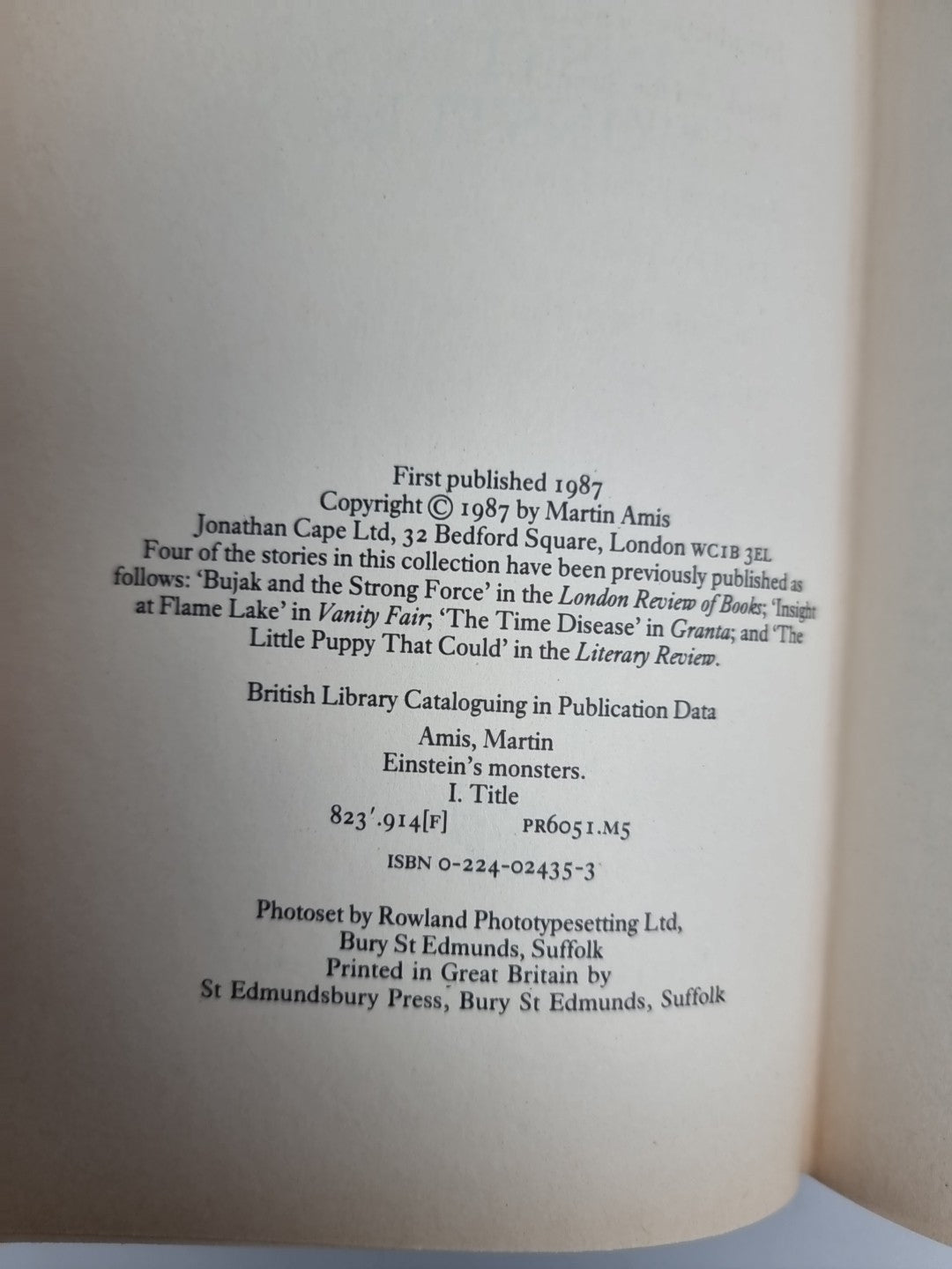 Einstein's Monsters by Martin Amis. Jonathan Cape  (Hardback, 1987) 1st Edition