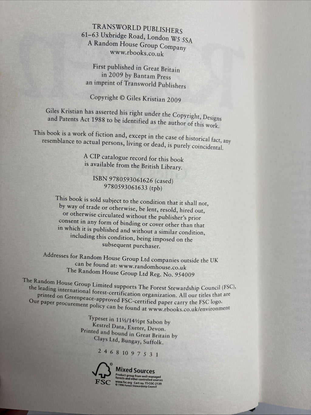 Raven Blood Eye by Giles Kristian 1st Edition 1st Print