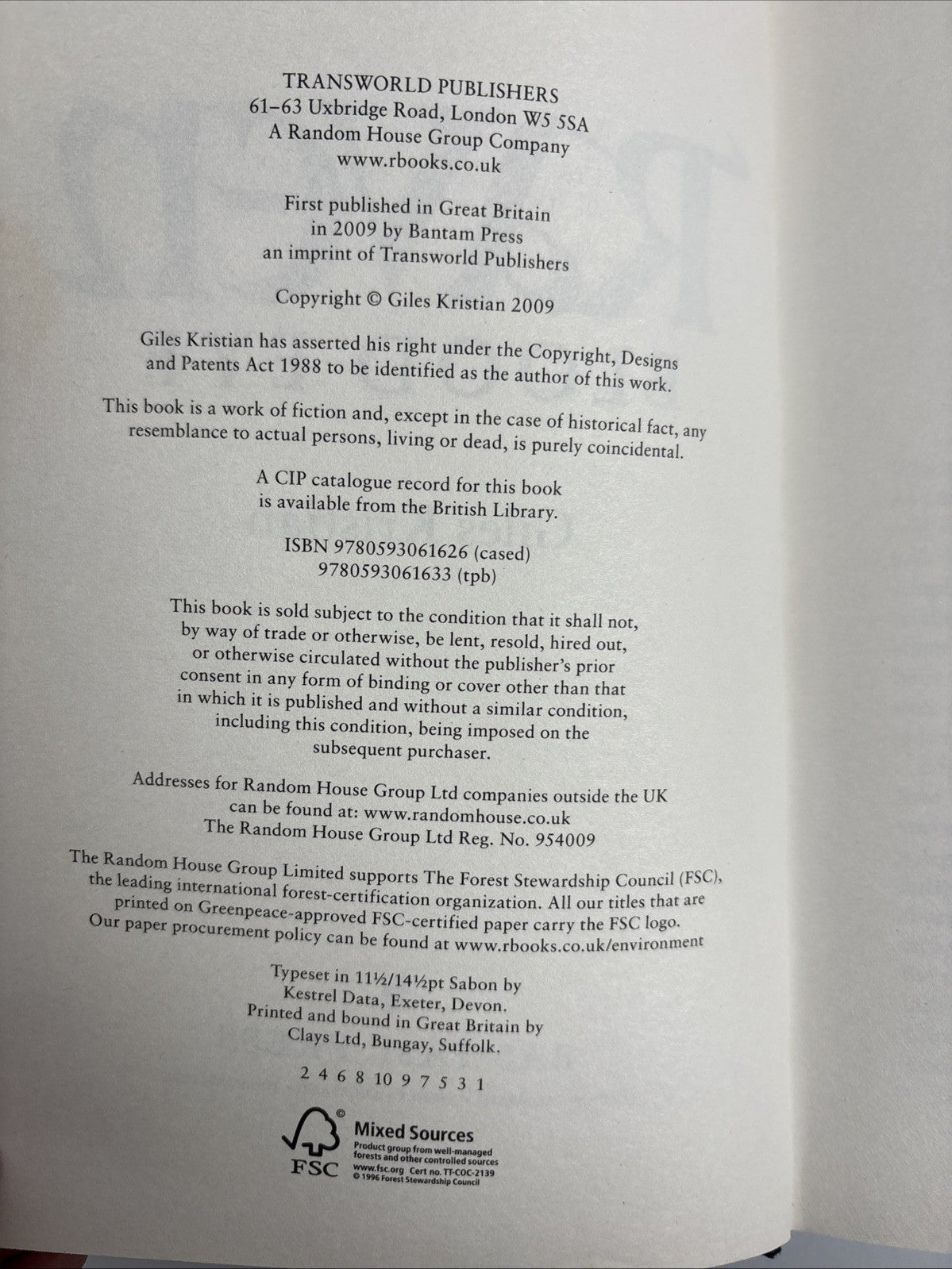 Raven Blood Eye by Giles Kristian 1st Edition 1st Print