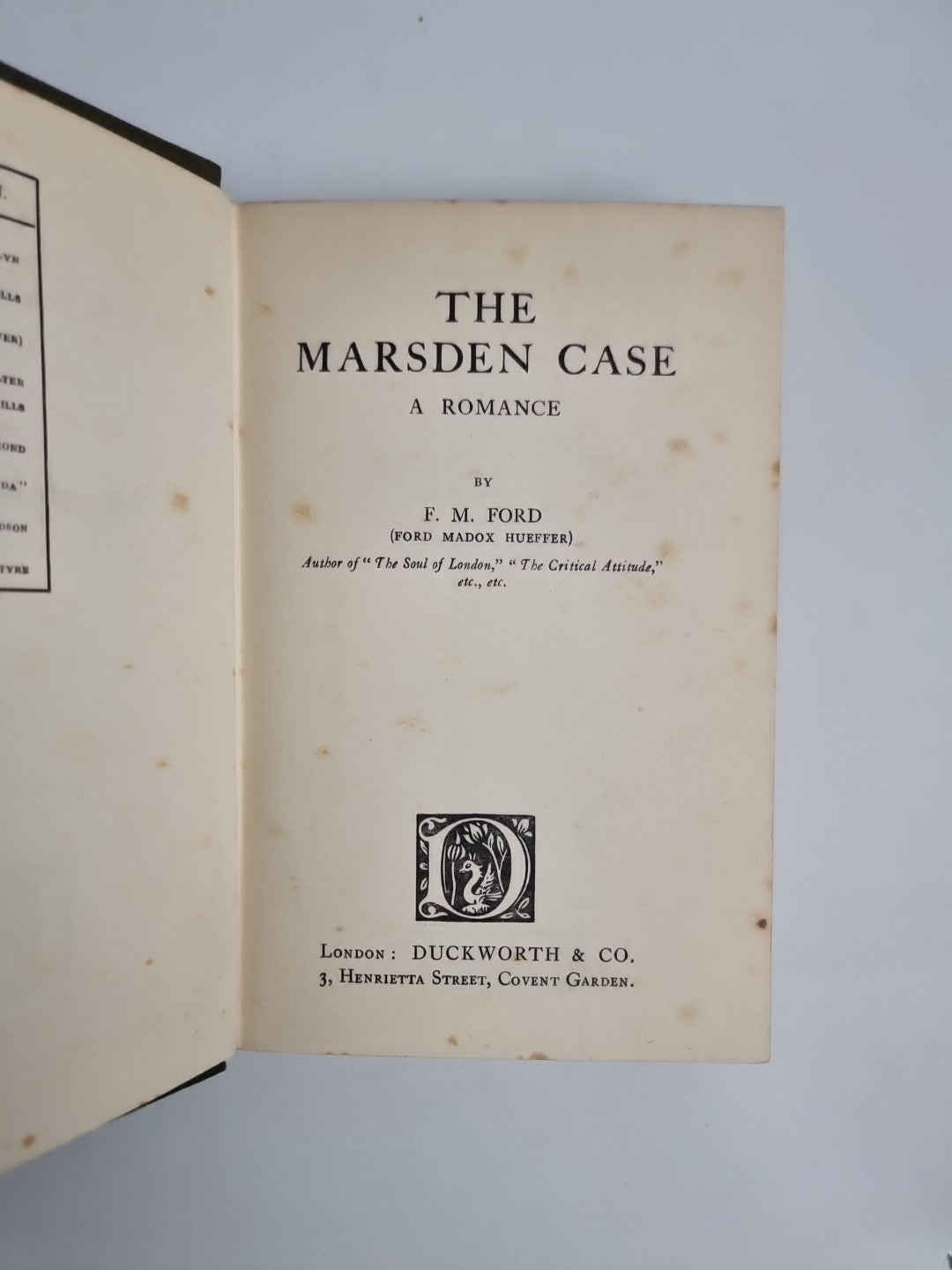 The Marsden Case: A Romance (HB) Ford, Ford Madox, 1st Edition Very Rare Fine