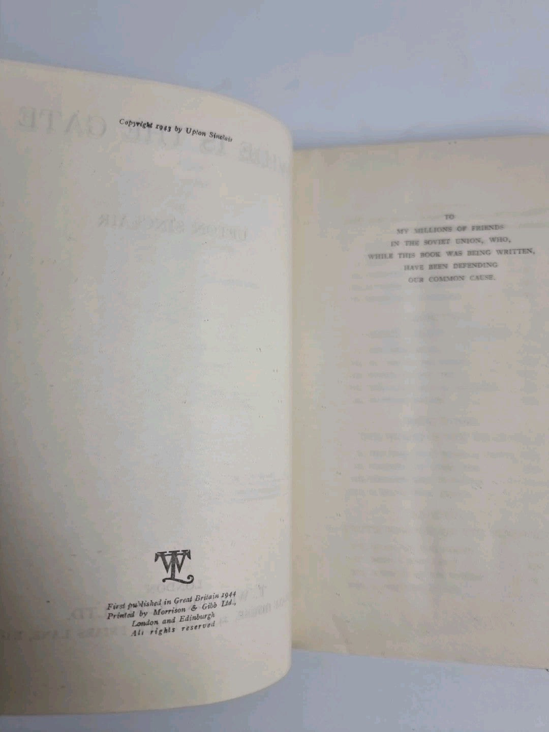 Wide Is The Gate by Upton Sinclair (Hardcover, 1943) First Edition & Print w/DJ