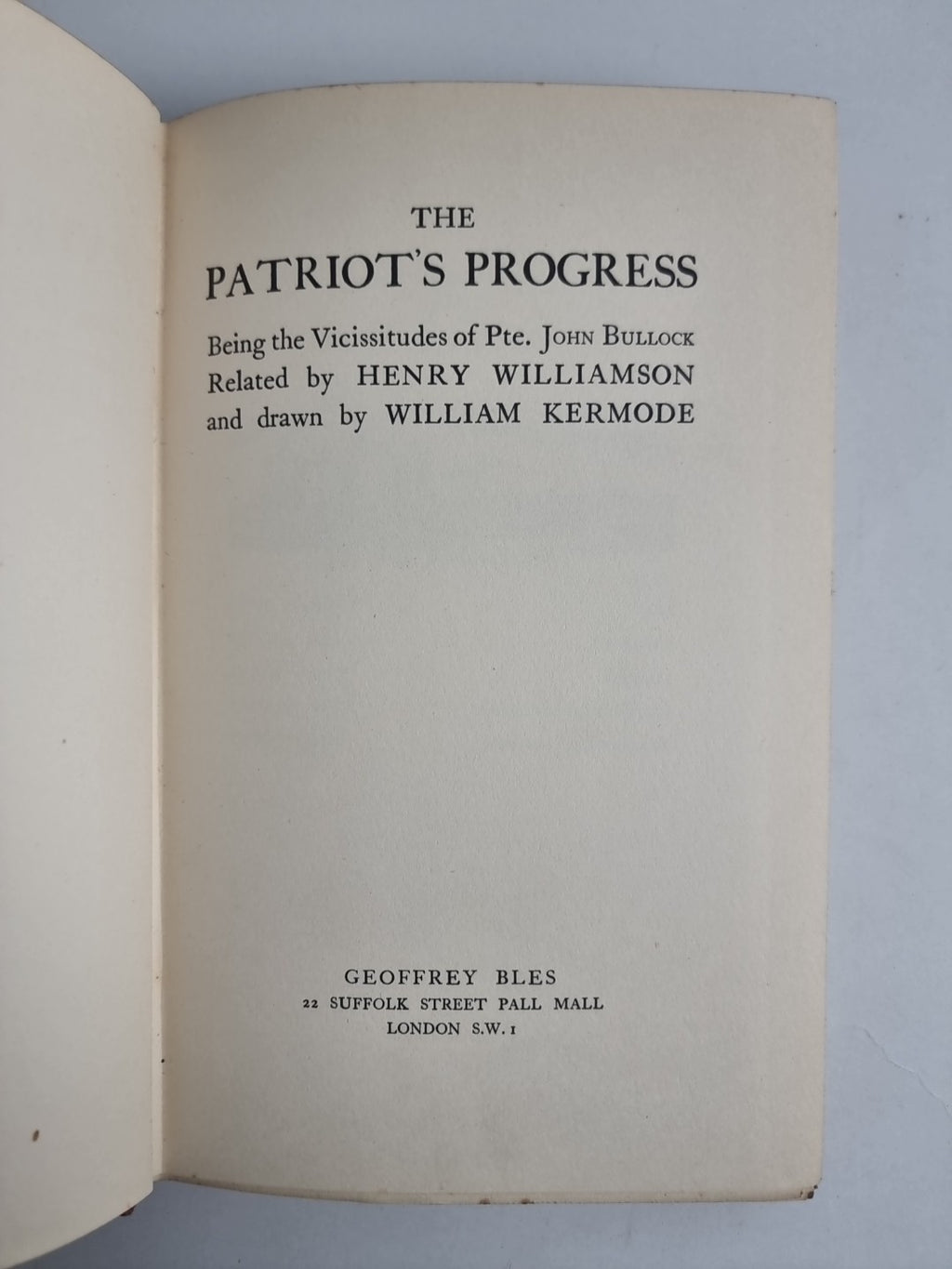 The Patroit's Progress, Henry Williamson — First Edition