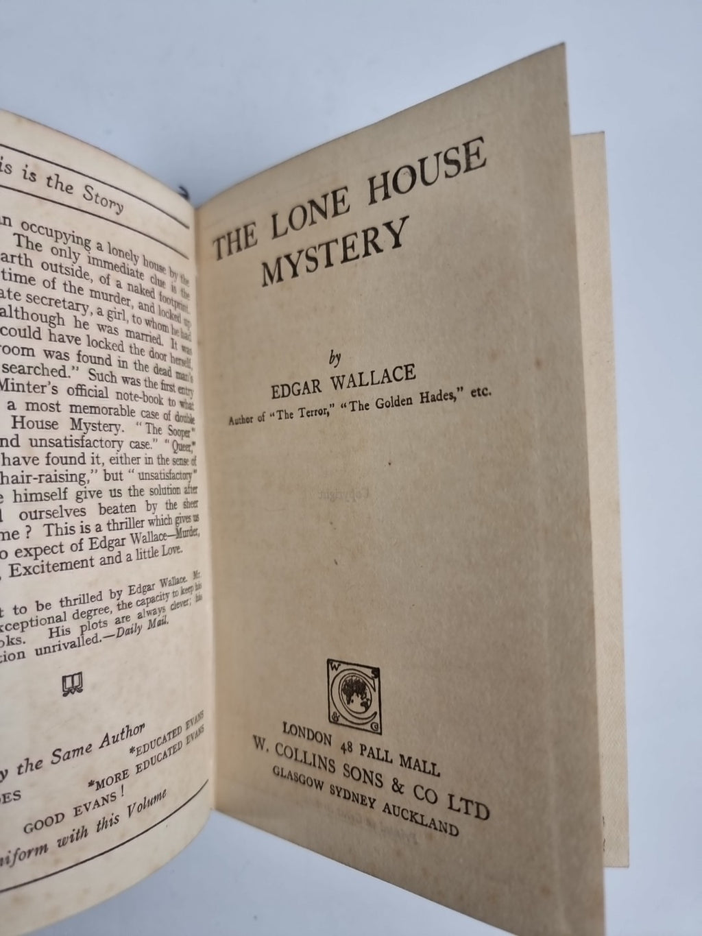 Edgar Wallace - The Lone House Mystery - 1929 Collins Pre First Edition Copy