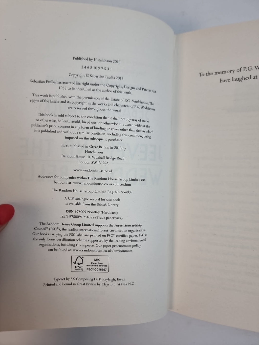 Jeeves and the Wedding Bells, Sebastian Faulks — As New, First Edition
