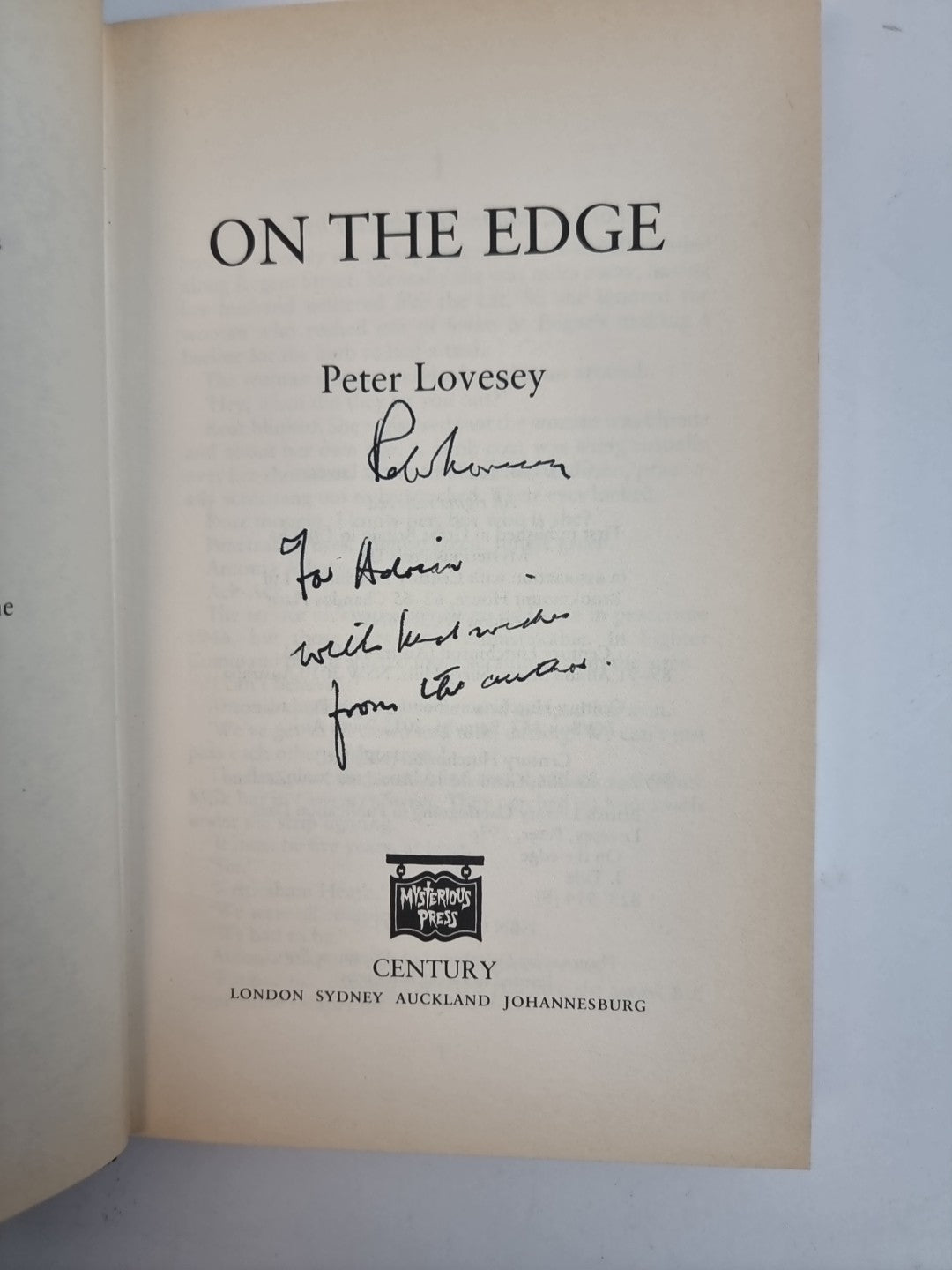 On the Edge, Lovesey, Peter Signed 1st edition New Free Delivery