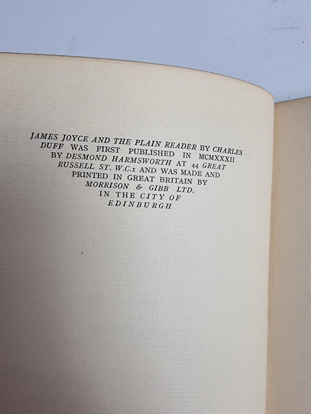 James Joyce And The Plain Reader, Charles Duff — Review Copy, 1932