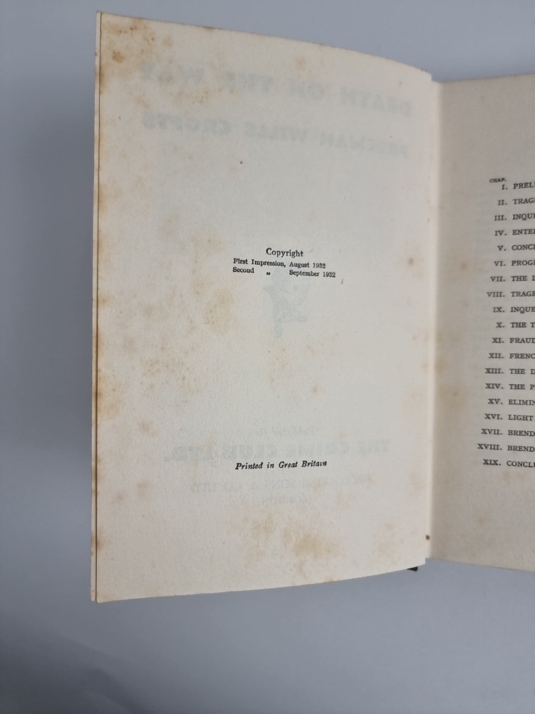 Death On The Way, Freeman Wills Croft, The Crime Club — 1st Ed. 2nd Imp.