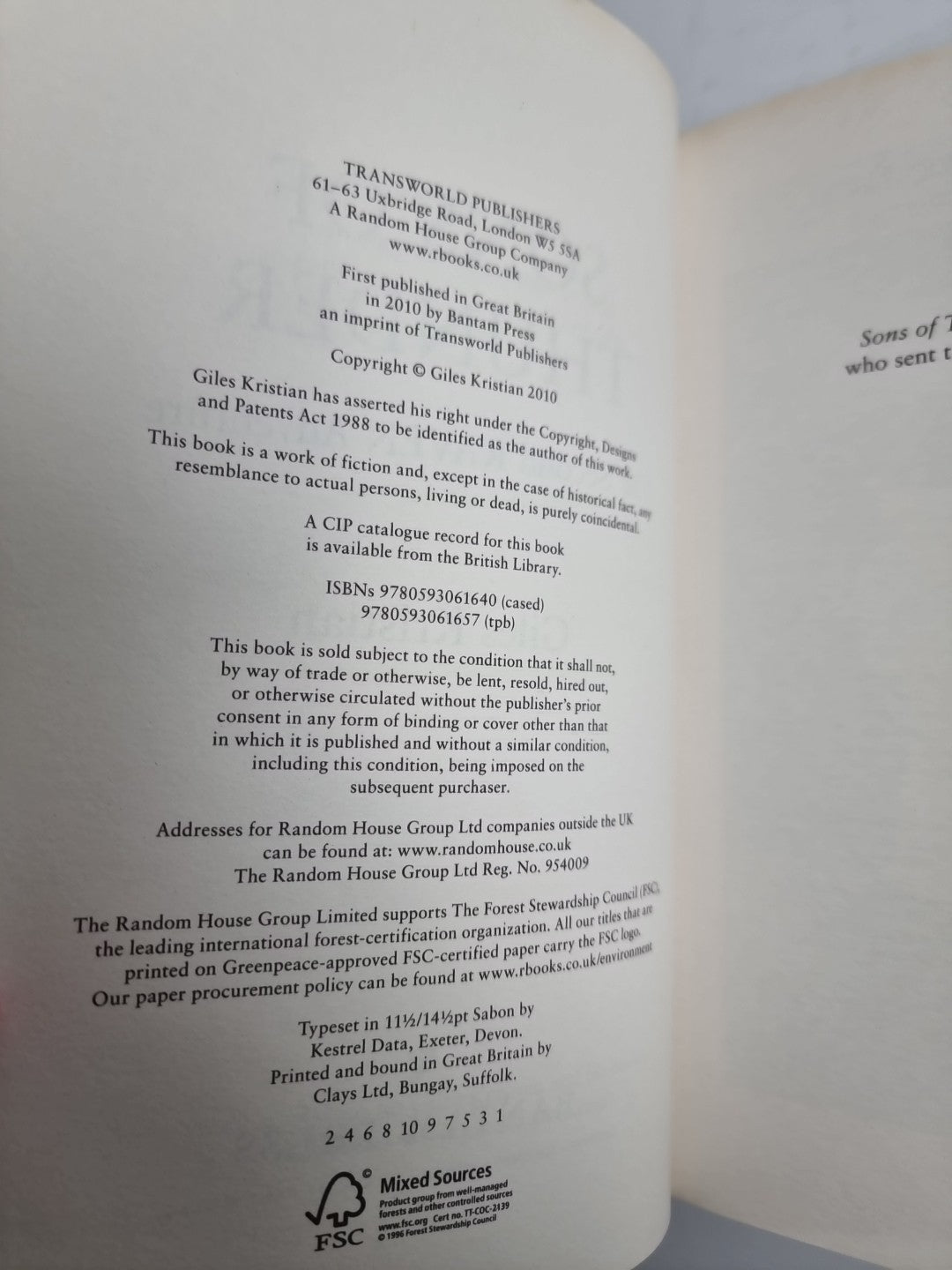 Raven: Sons of Thunder by Giles Kristian (Hardcover, 2010) 1st Edition New