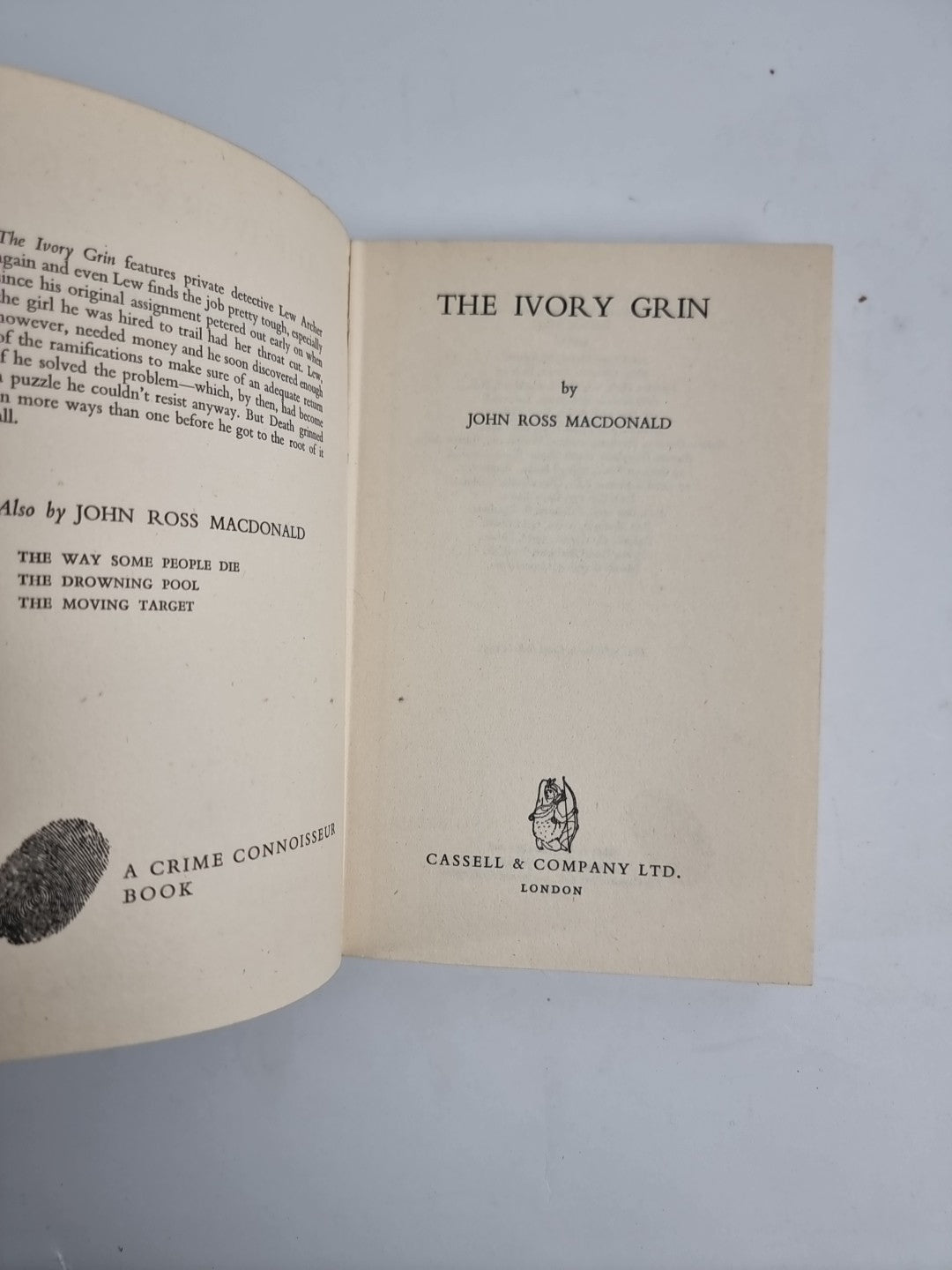 John Ross Macdonald - The Ivory Grin- UK 1st Edition 1953 Fine Condition 