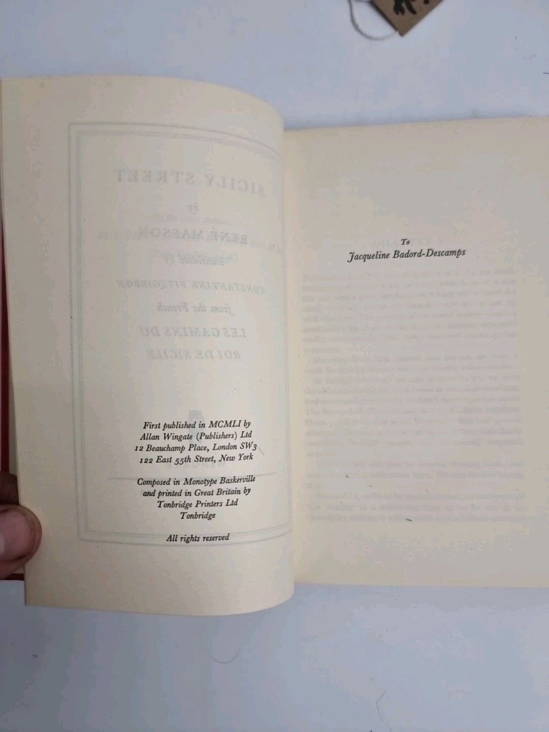 Sicily Street, Rene Masson. 1951 1st Edition Paul Hogarth dust jacket News Clips