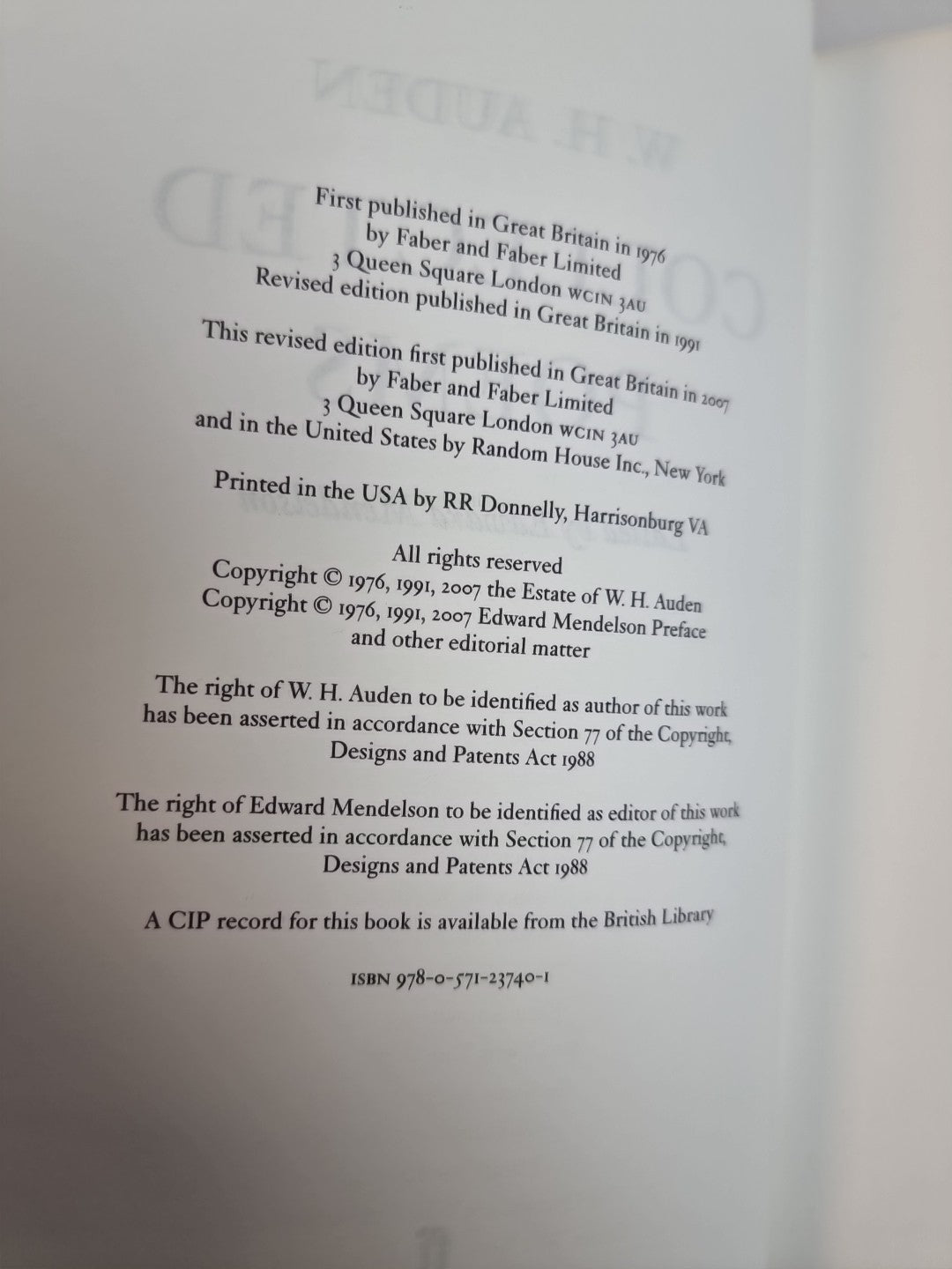 Collected Poems by W.H. Auden (Hardcover) 1st revised edition Free Delivery