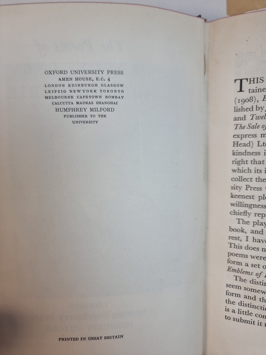 To Poems Of Lascelles Abercrombie, Humphrey Milford — First Edition