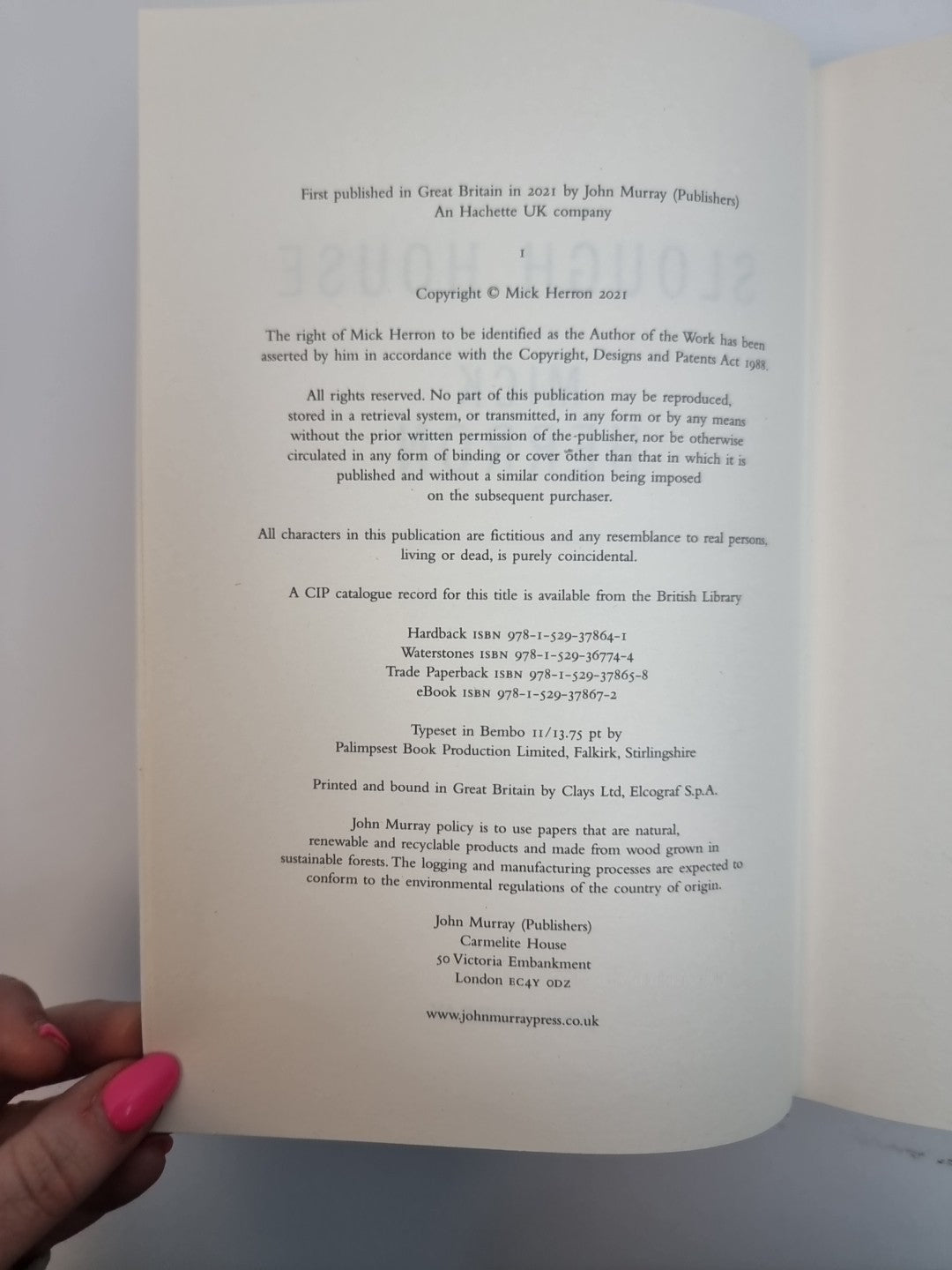 Slough House 1st Edition  Exclusive SIGNED Edition Mick Herron New