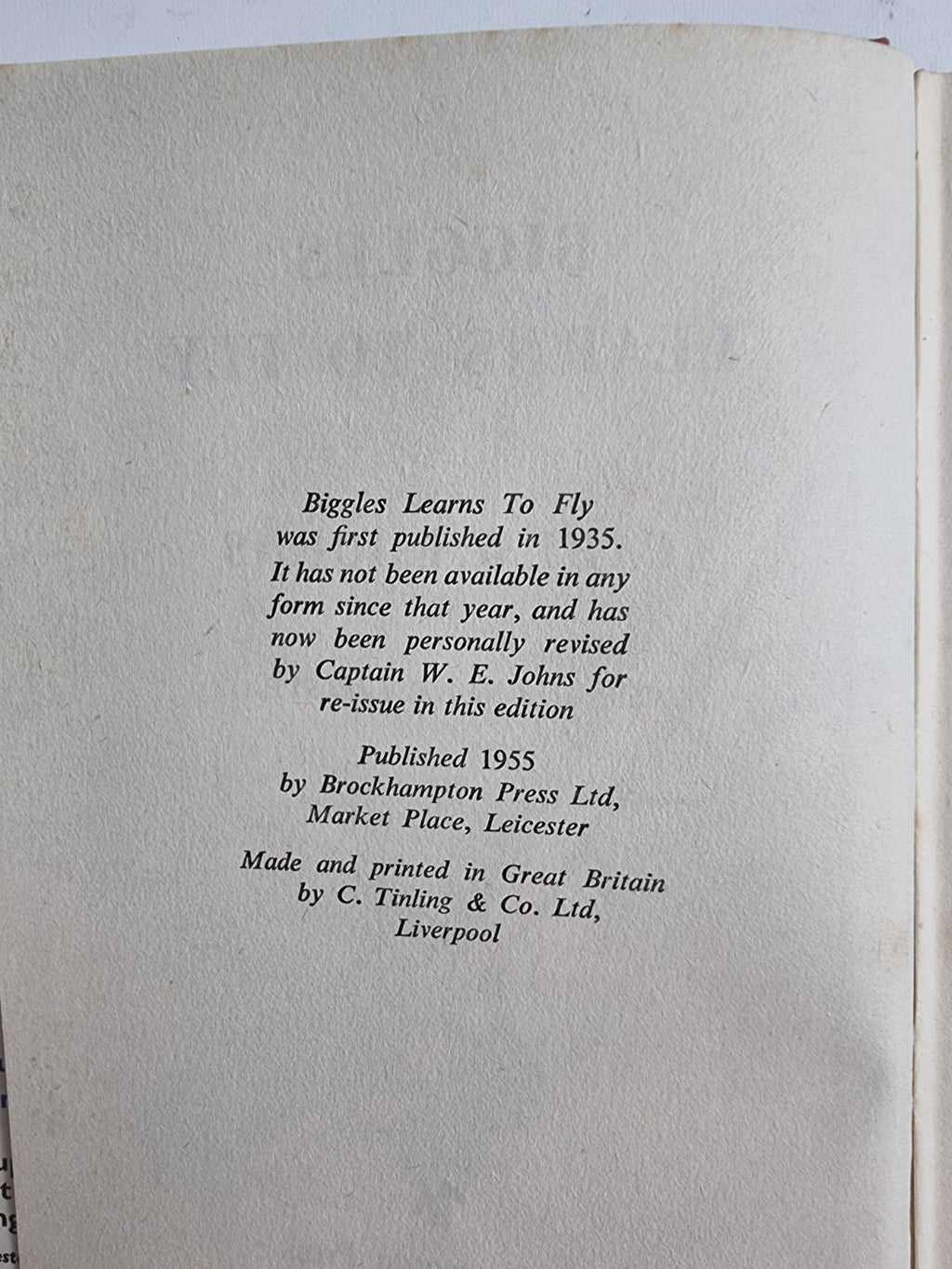 Biggles Learns To Fly, Captain W.E. Johns — First Edition, Revised Edition 1955