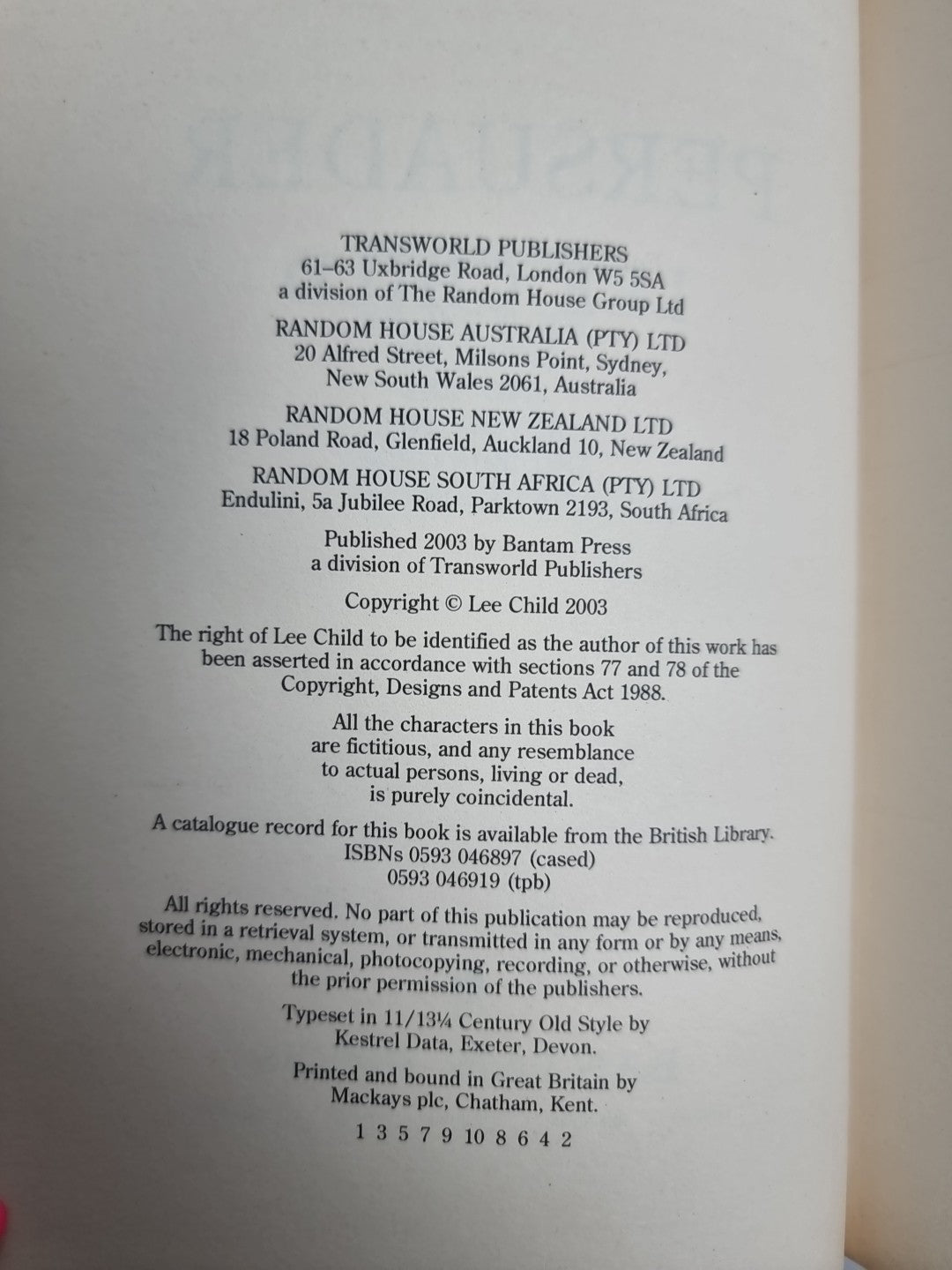 Persuader by Lee Child (Hardcover, 2003) 1st Edition New