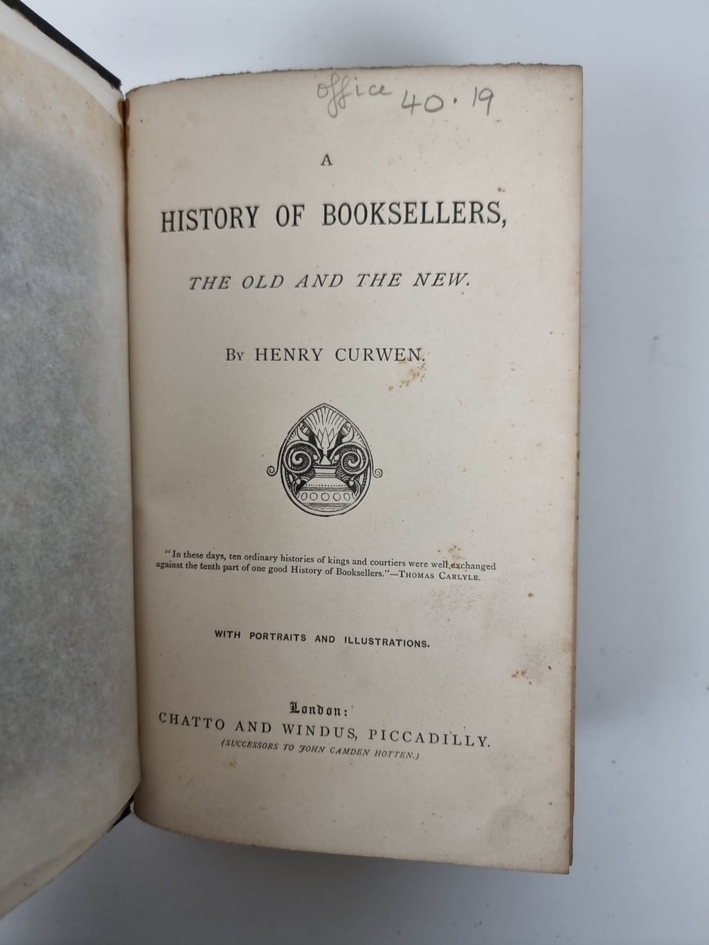 A History of Booksellers, Henry Curwen — First Edition, Illustrated