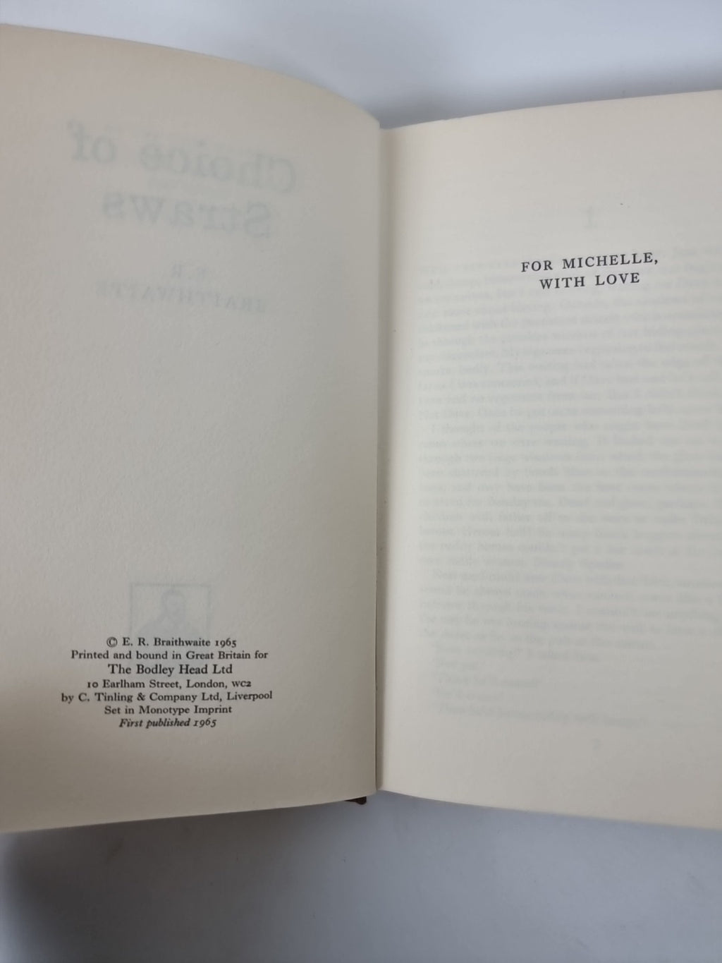 Choice Of Straws, E. R. Braithwaite — First Edition
