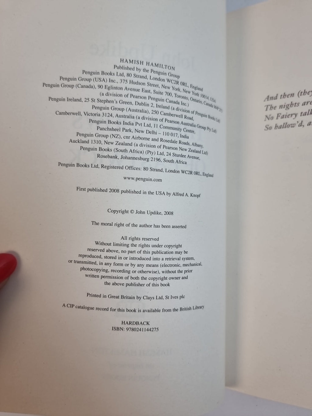 The Widows of Eastwick— John Updike, UNCORRECTED PROOF
