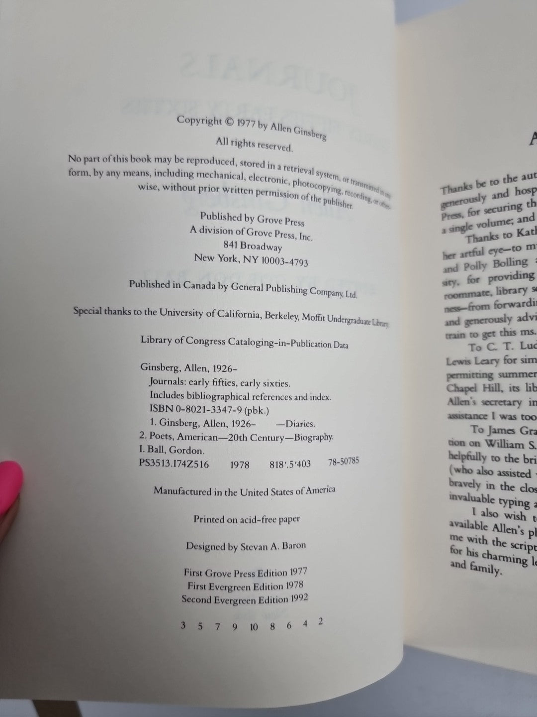 Journals: Early Fifties, Early Sixties by Allen Ginsberg, Gordon Ball. New