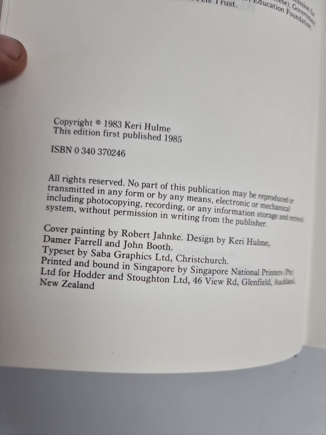 The Bone People by Keri Hulme Rare Singapore Print, The True 1st Edition Fine