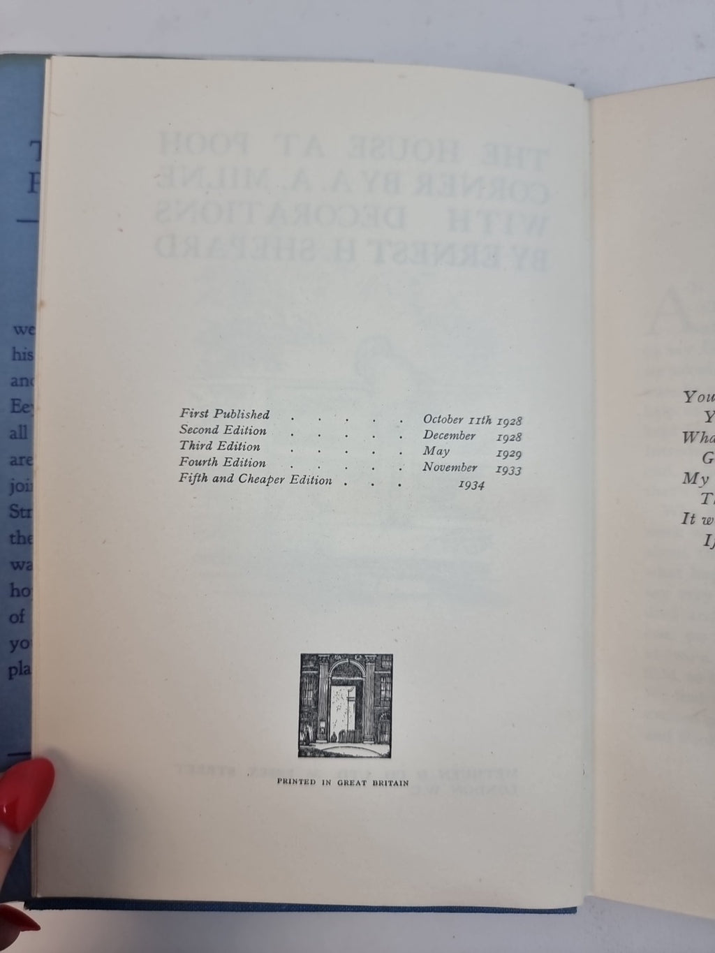 The House At Pooh Corner, A. A. Milne — 5th Edition, FINE