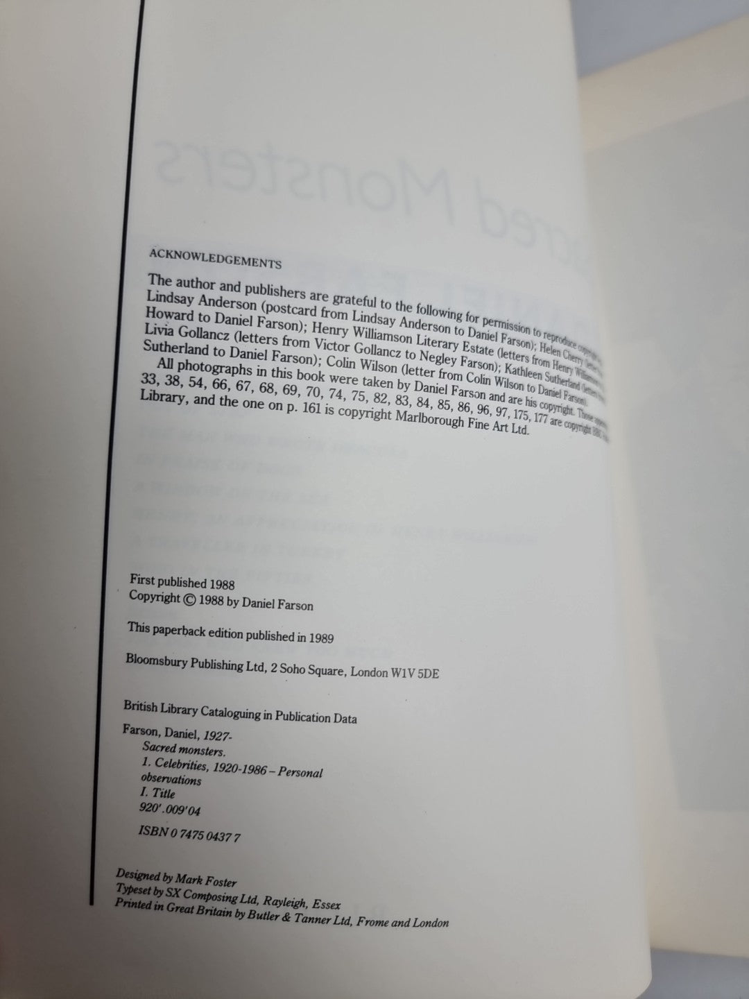 Sacred Monsters by Daniel Farson (Paperback, 1989) 1st Edition unread.