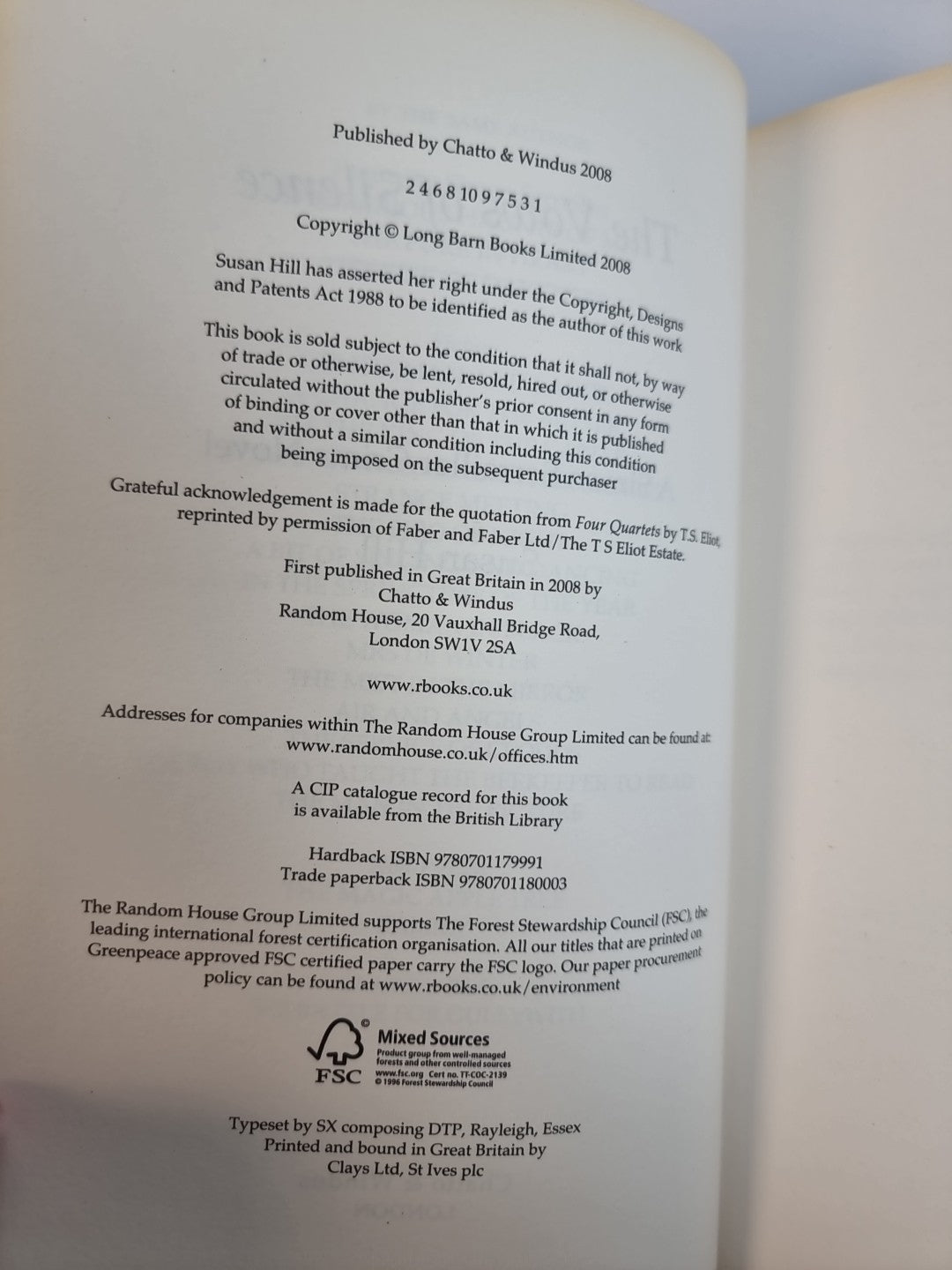 The Vows of Silence by Susan Hill (Hardcover, 2008)1st Edition New Free Delivery