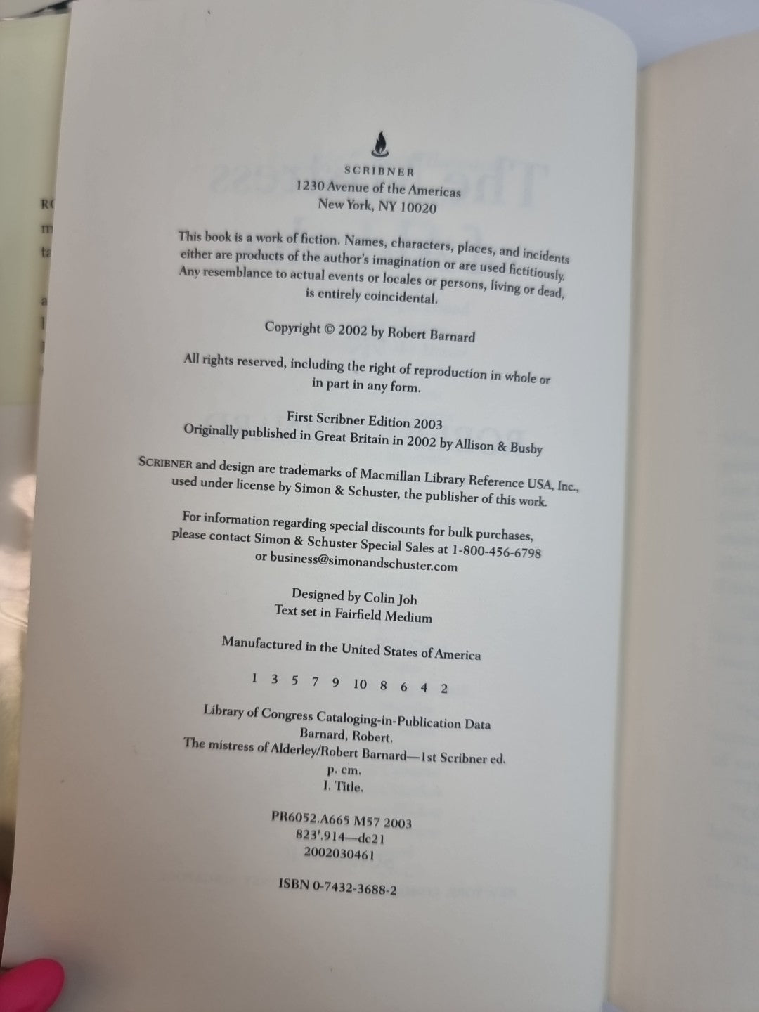 The Mistress of Alderley & No place of safety R. Barbard 1st edition Signed New