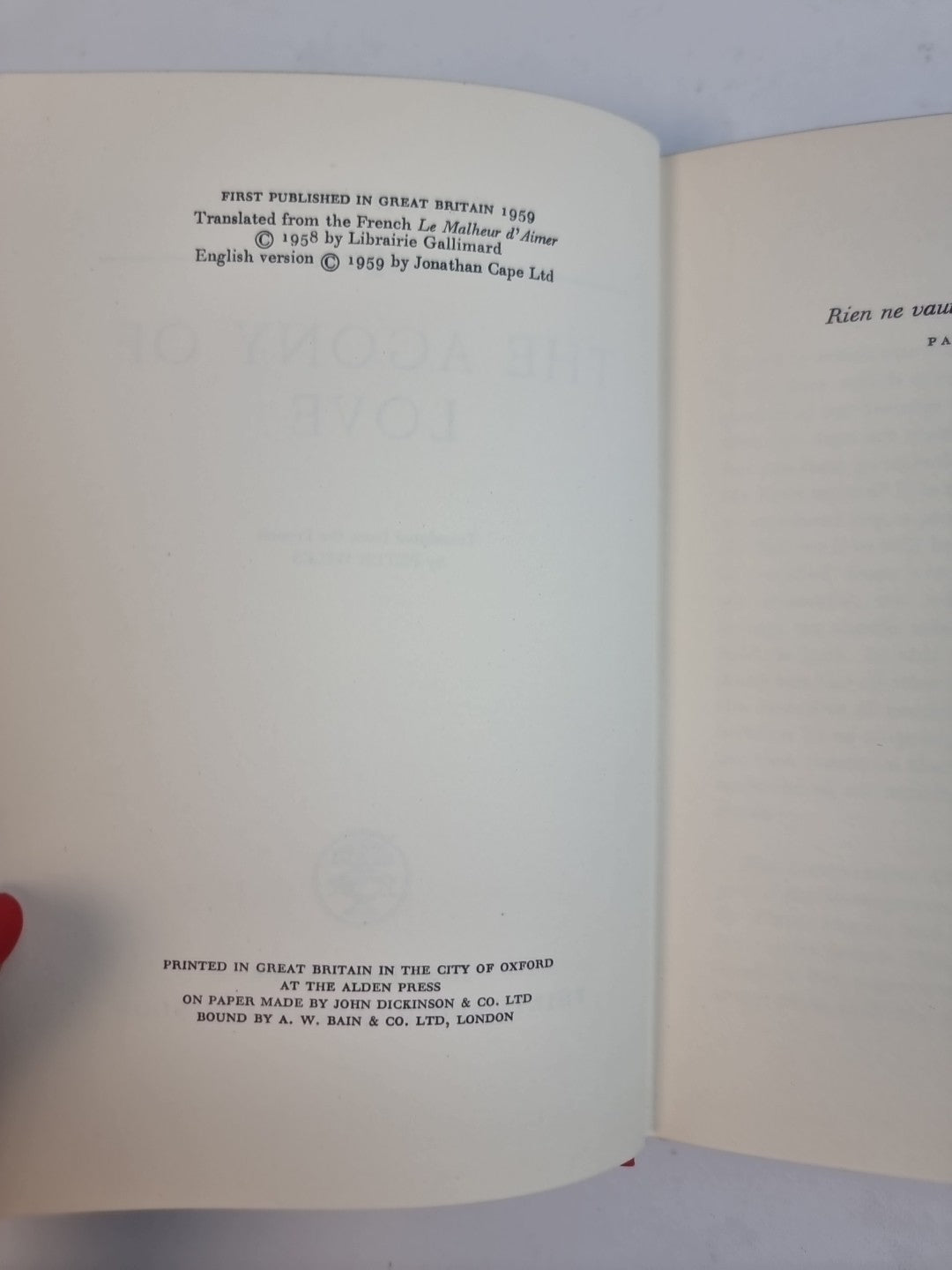 The Agony of Love, Claude Roy — First Edition, AS NEW