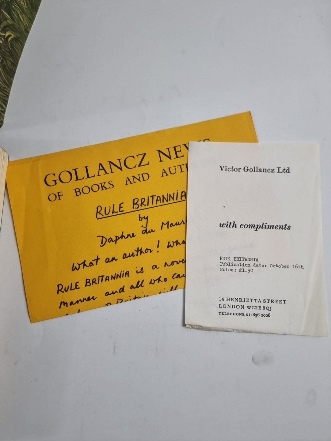 Daphne du Maurier - Rule Britannia -  (1972) Gollancz Proof Copy