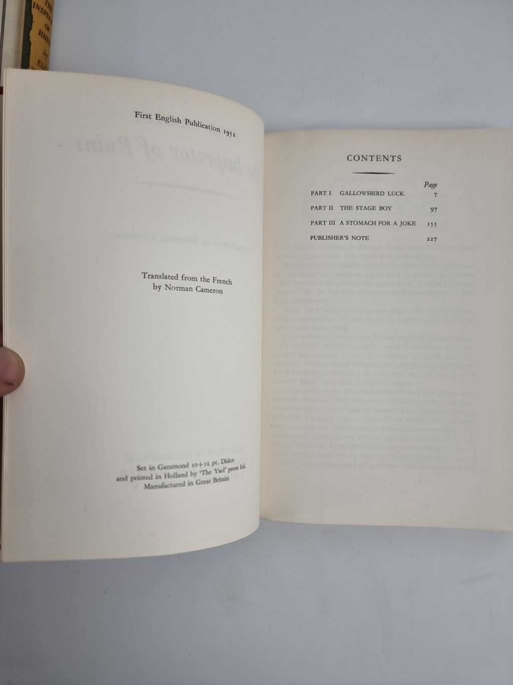Elsa Triolet / THE INSPECTOR OF RUINS Unread 1st Edition Copy 