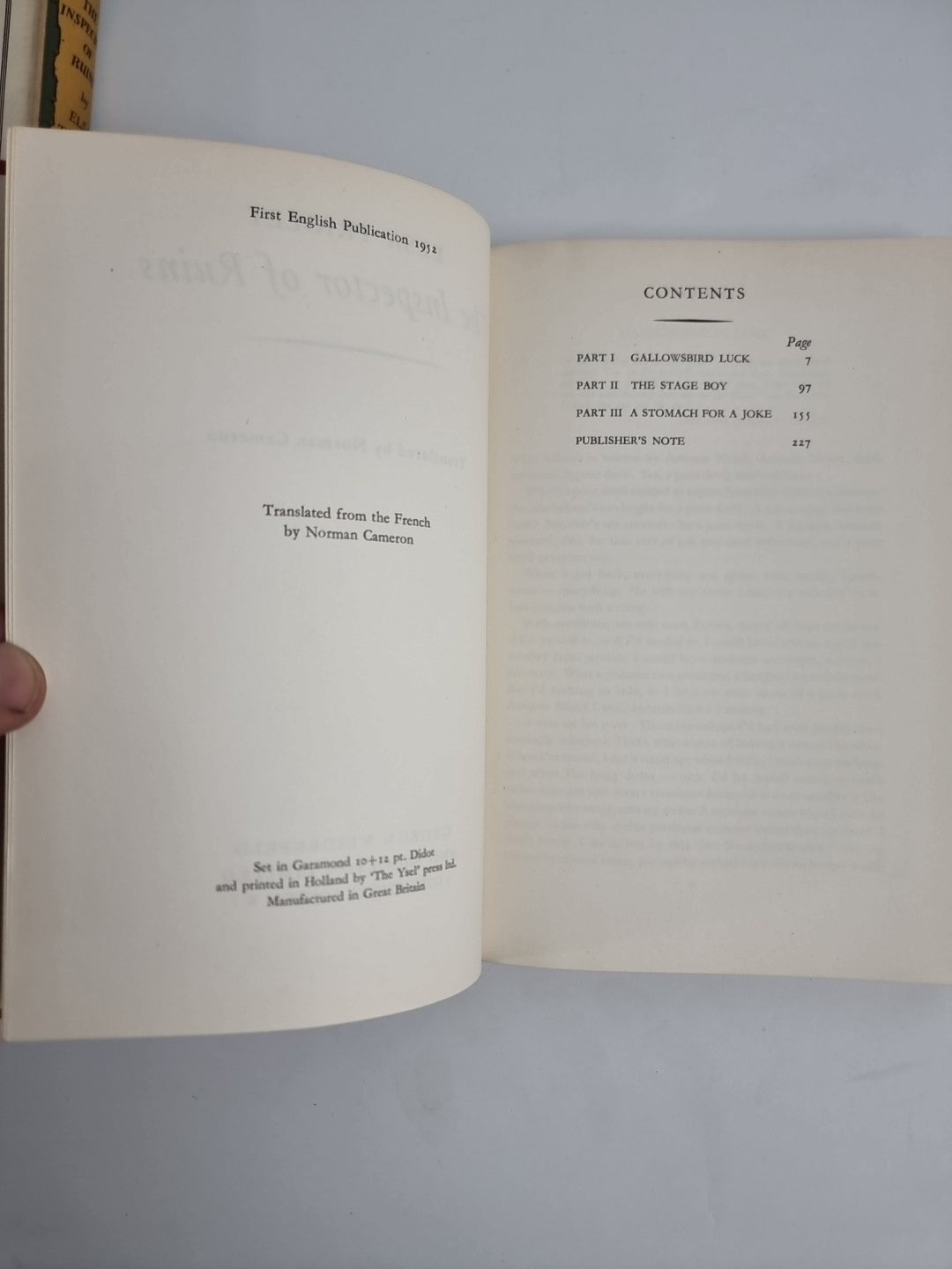 Elsa Triolet / THE INSPECTOR OF RUINS Unread 1st Edition Copy 