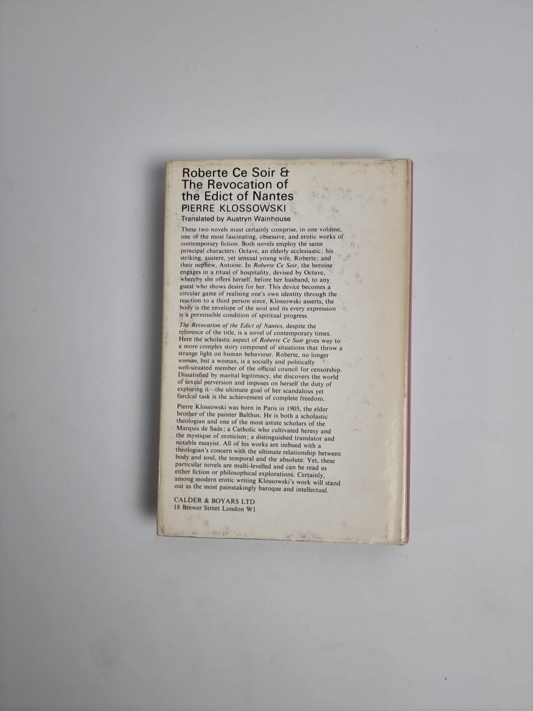 Roberte Ce Soir and The Revocation of the Edict of Nantes.  Klossowski 1st Ed HB