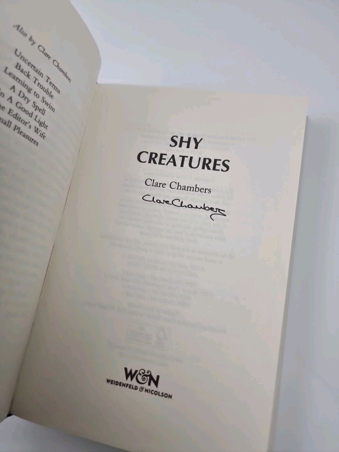 Shy Creatures:  Chambers, Clare Signed 1st Edition Independent Bookshop Edition*