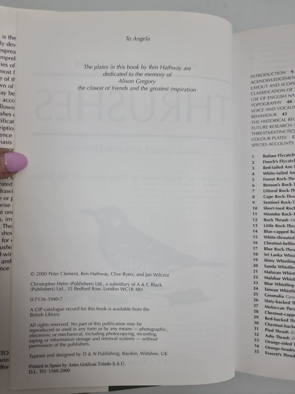 THRUSHES Helm Identification Guide P Clement  Hardback 1st Edition 2000