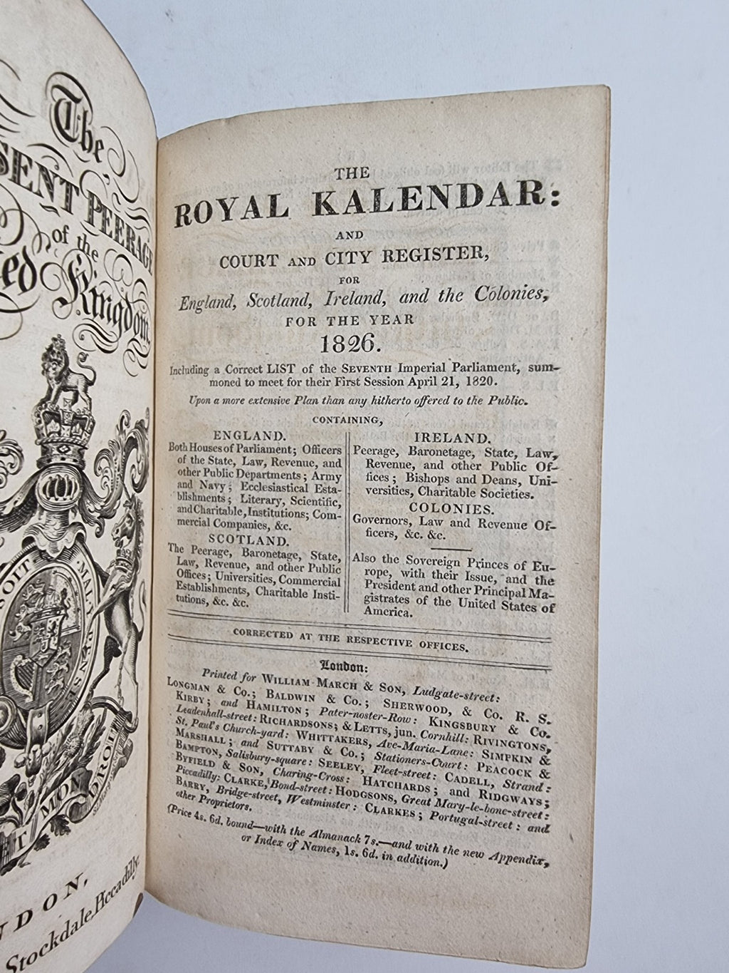 The Royal Calendar Complete: 1826