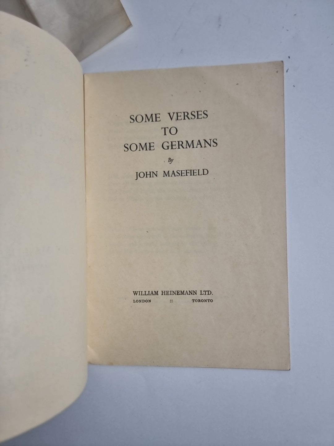 Some Verses To Some German John Masfield — First Edition