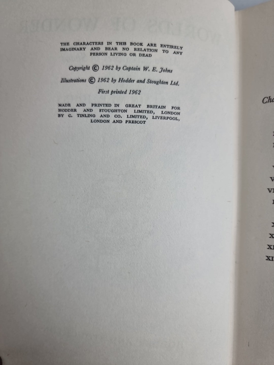 Worlds of Wonder, Captain W. E. Johns — First Edition