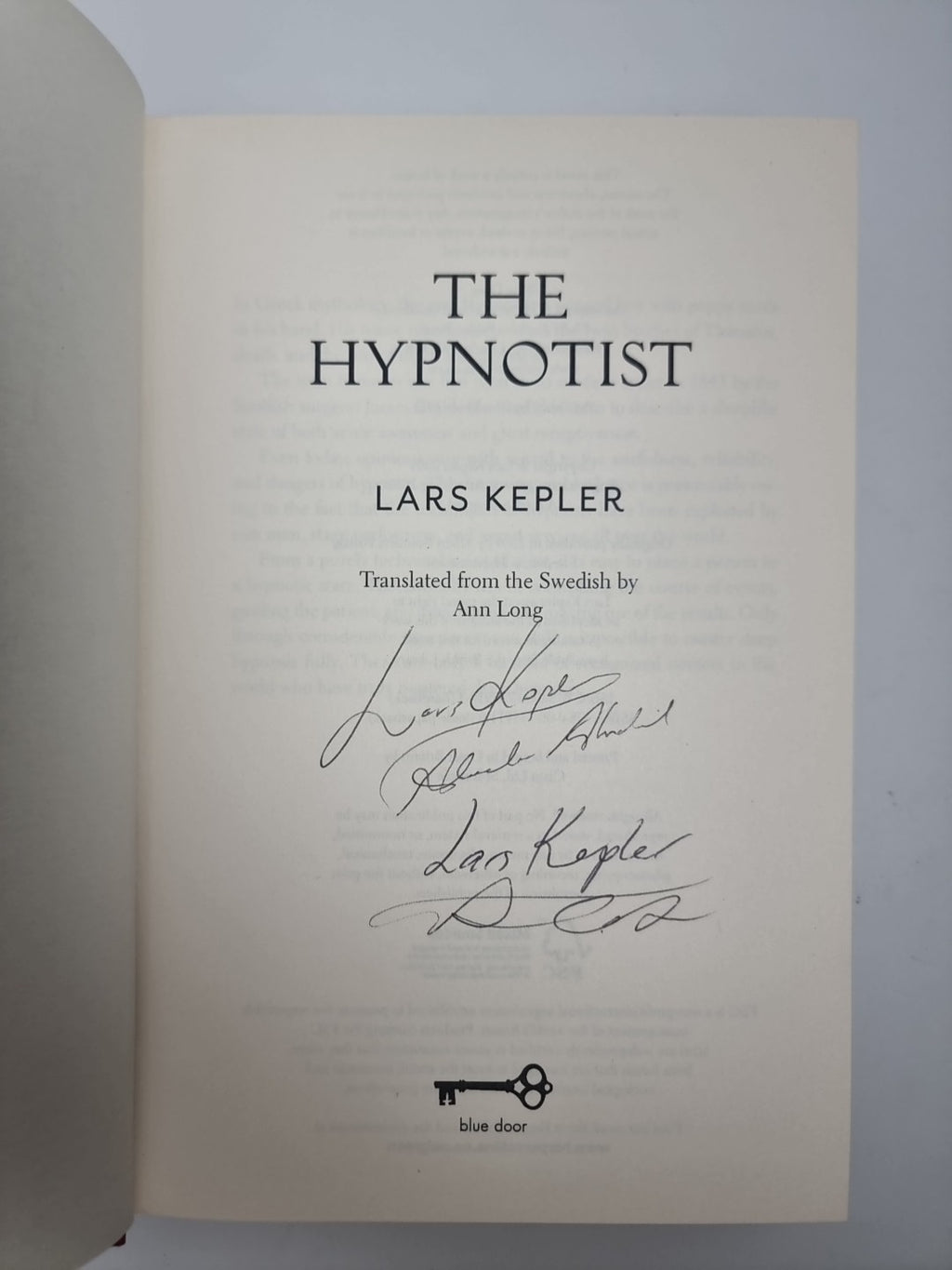 The Hypnotist By Lars Kepler HB DJ 1st Edition 2011 Rare with signatures