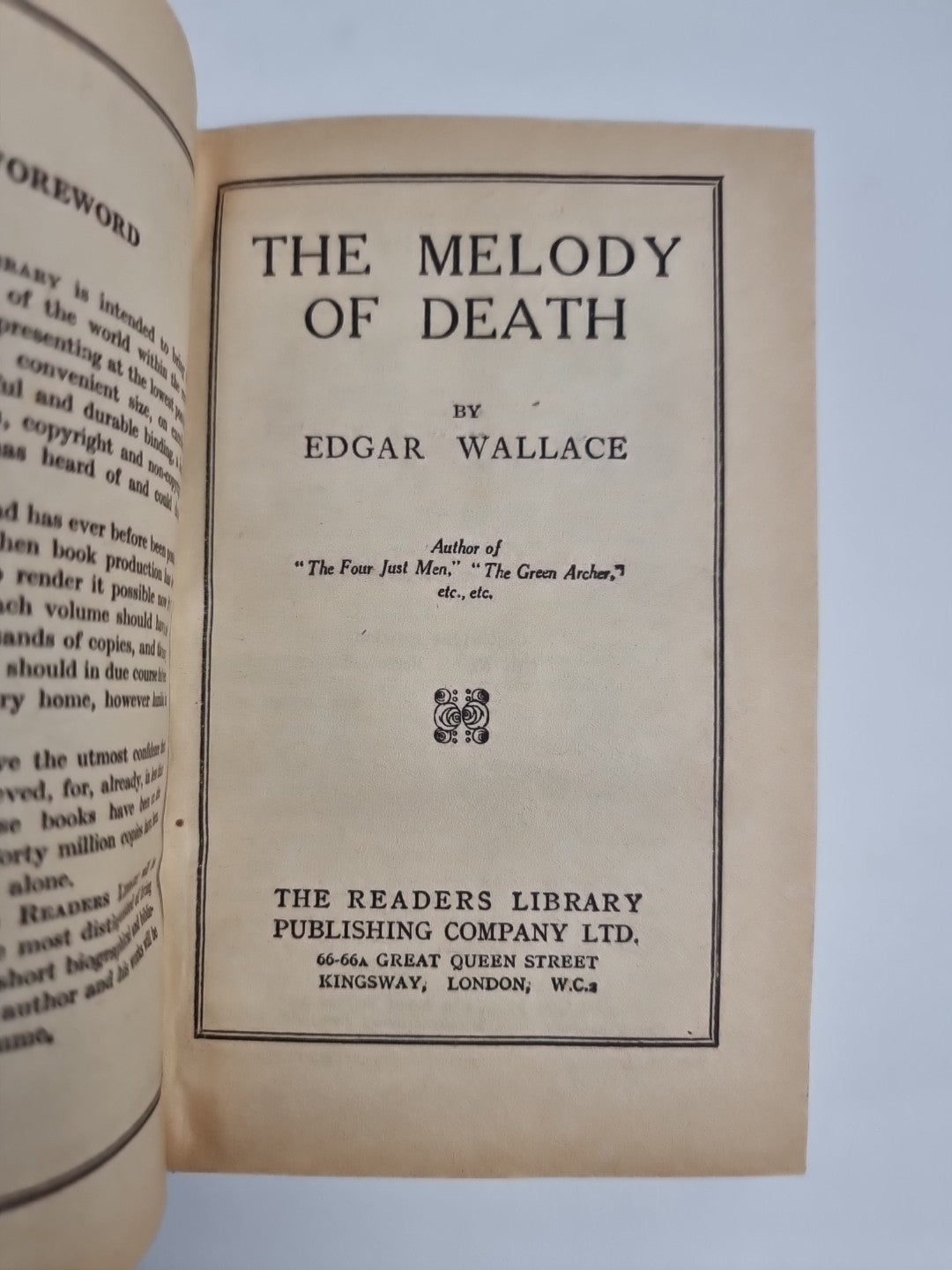 Edgar Wallace - The Melody of Death - Readers Library 1928 - UK Cover Scarce