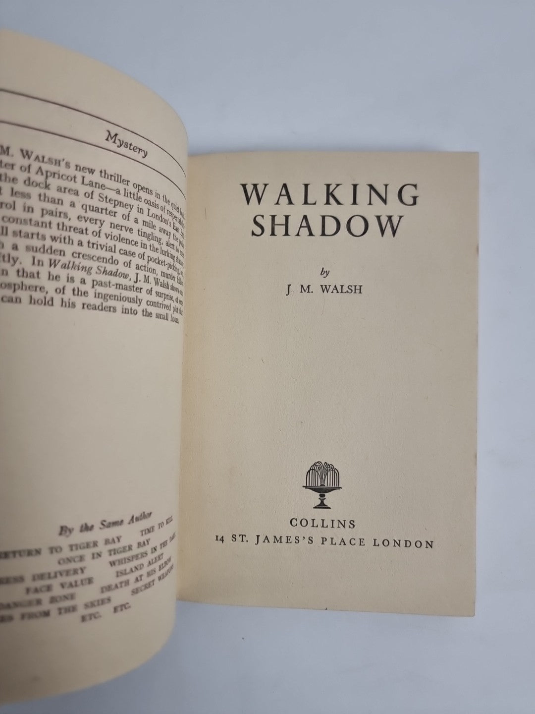 Walking Shadow J.M. Walsh 1st Edition,2nd Impression. 1951 Fine