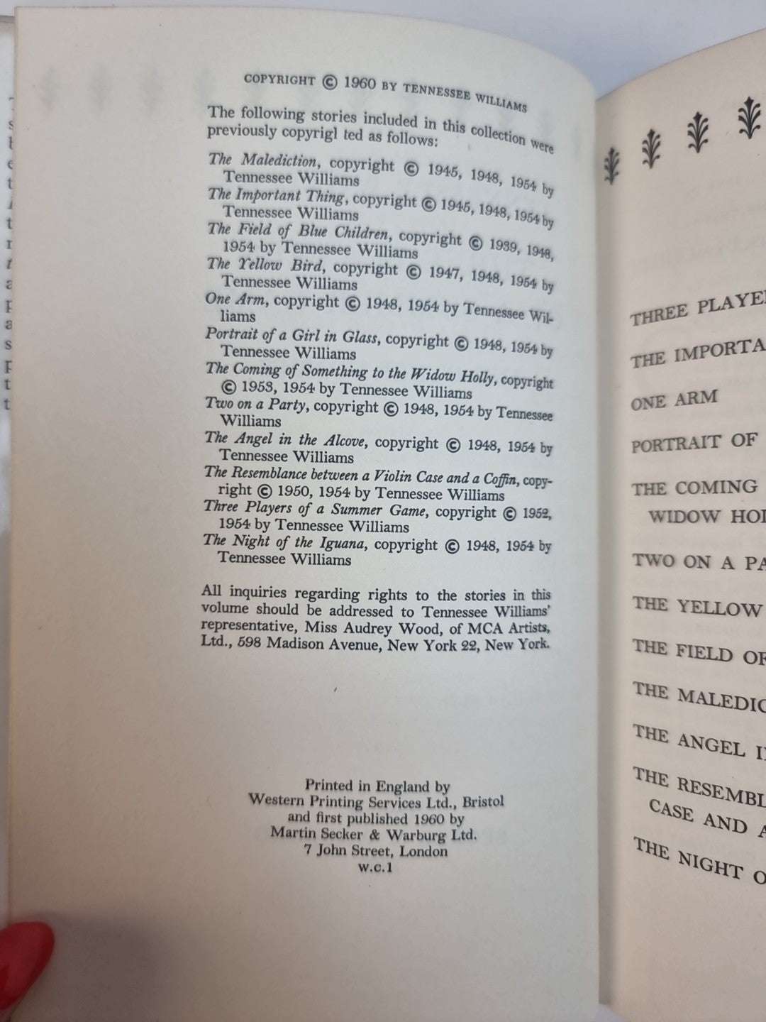 Three Players Of A Summer Game, Tennessee Williams — First Edition, AS NEW